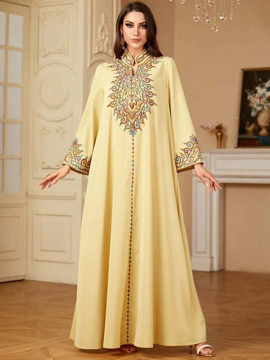 Elegant Eid Embroidered Caftan Dress for Women - Traditional Jalabiya Kaftan Gown - Perfect for Eid Celebrations, Weddings & Special Occasions