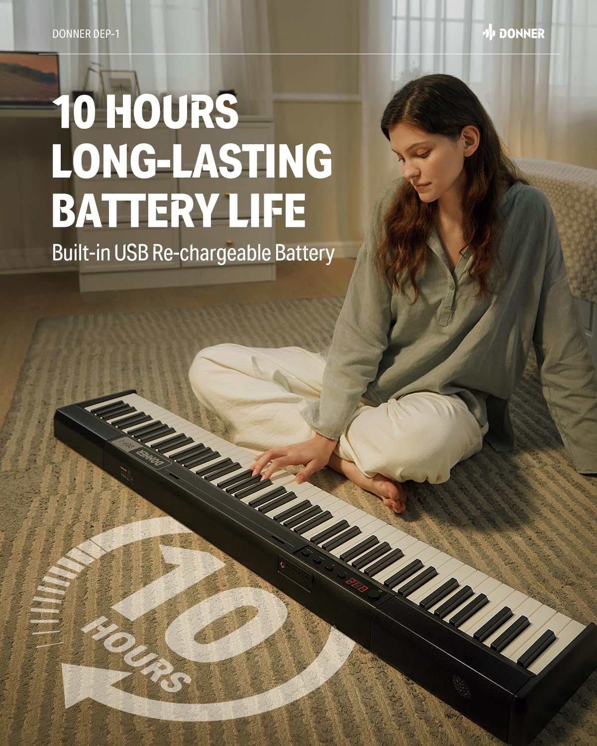 Donner DEP-1 88-Key Weighted Digital Piano for Beginners - Full-Size Portable Electric Keyboard with Velocity-Sensitive Keys, Stand, Sustain Pedal, Carrying Case & Stickers - Perfect for Home Practice, Music Lessons & Live Performances