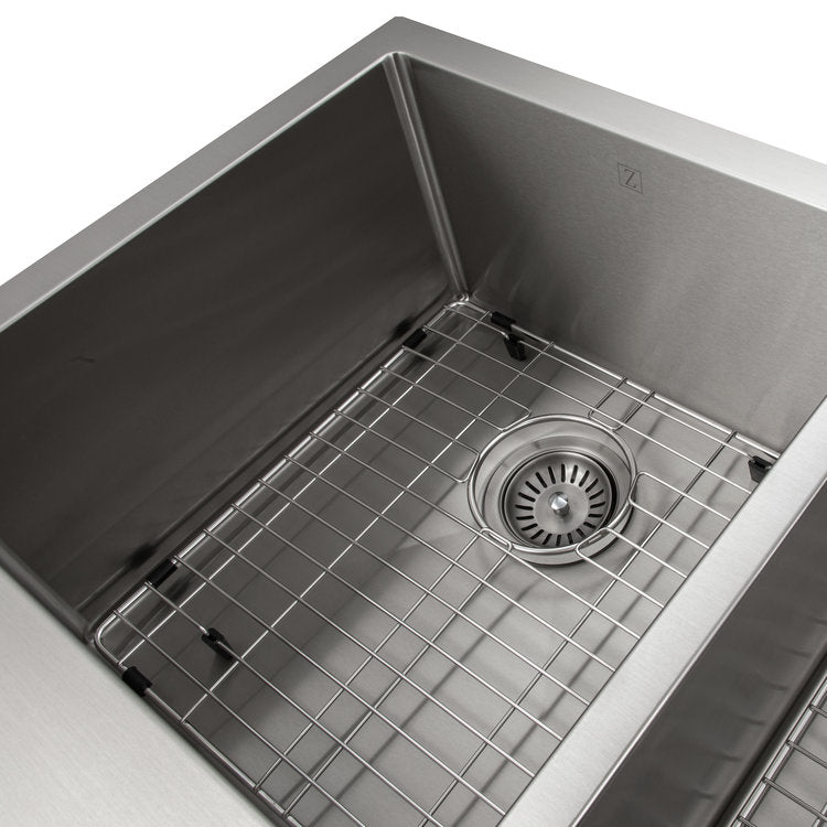ZLINE Niseko 36-inch Farmhouse Apron Front Double Bowl Stainless Steel Kitchen Sink with Bottom Grid (SA50D 36) - Perfect for Modern Farmhouse Kitchens & Heavy-Duty Food Prep