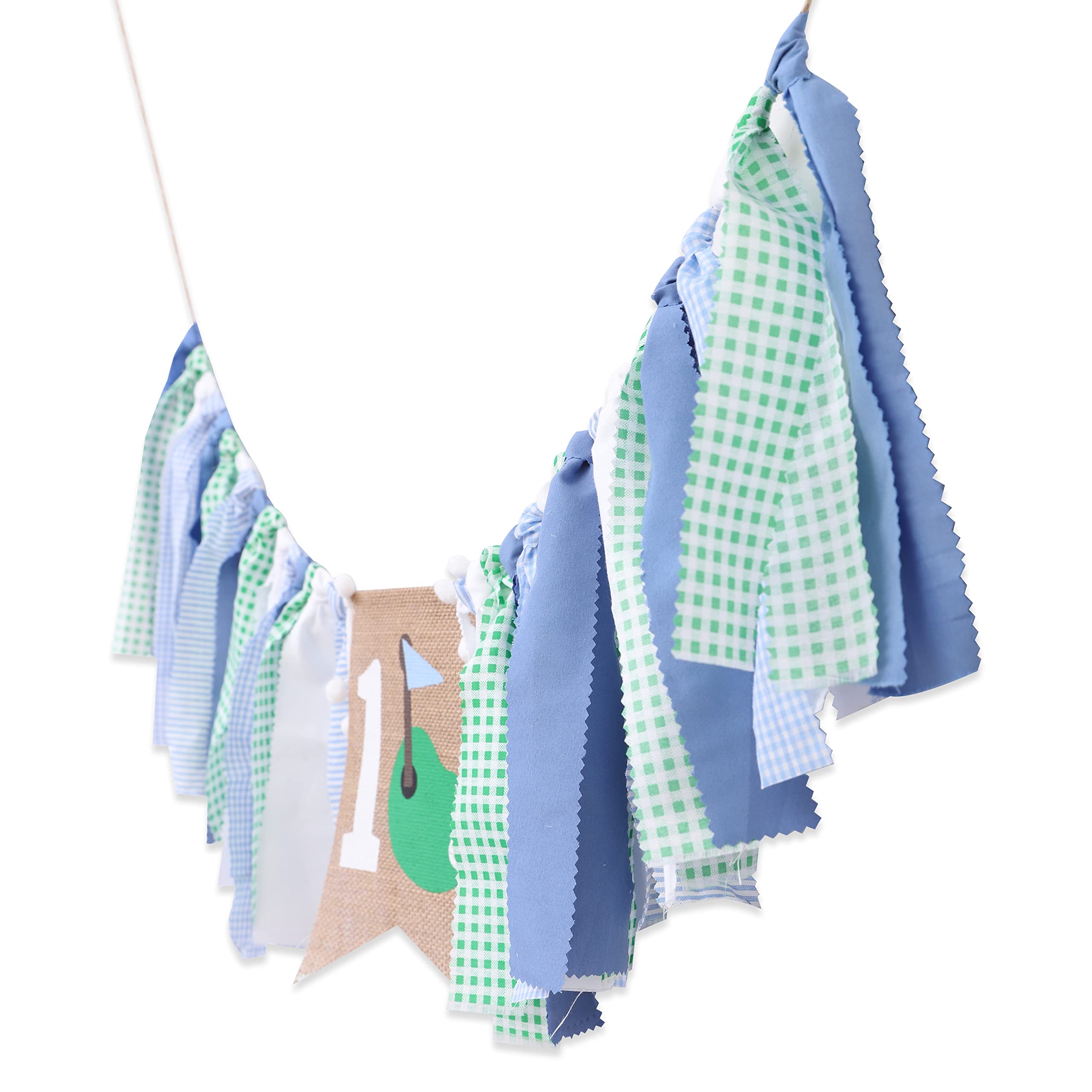 1st Birthday Highchair Banner - Golf Theme Party Decorations for Girls & Boys | Green & Blue Rag Garland Banner for First Birthday, Cake Smash Photos & Fore Par-tee Celebrations | Perfect for Golf-Themed 1st Birthday Parties, Highchair Decor & Photo Backdrops