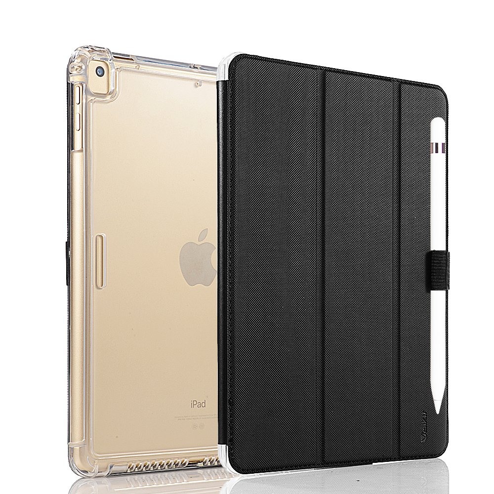 Valkit iPad 6th/5th Generation Case (2018/2017) & iPad Air/Air 2 Case - 9.7 Inch Smart Folio Stand Cover with Auto Wake/Sleep | Translucent Frosted Back Protection | Perfect for Work, School & Travel - Black