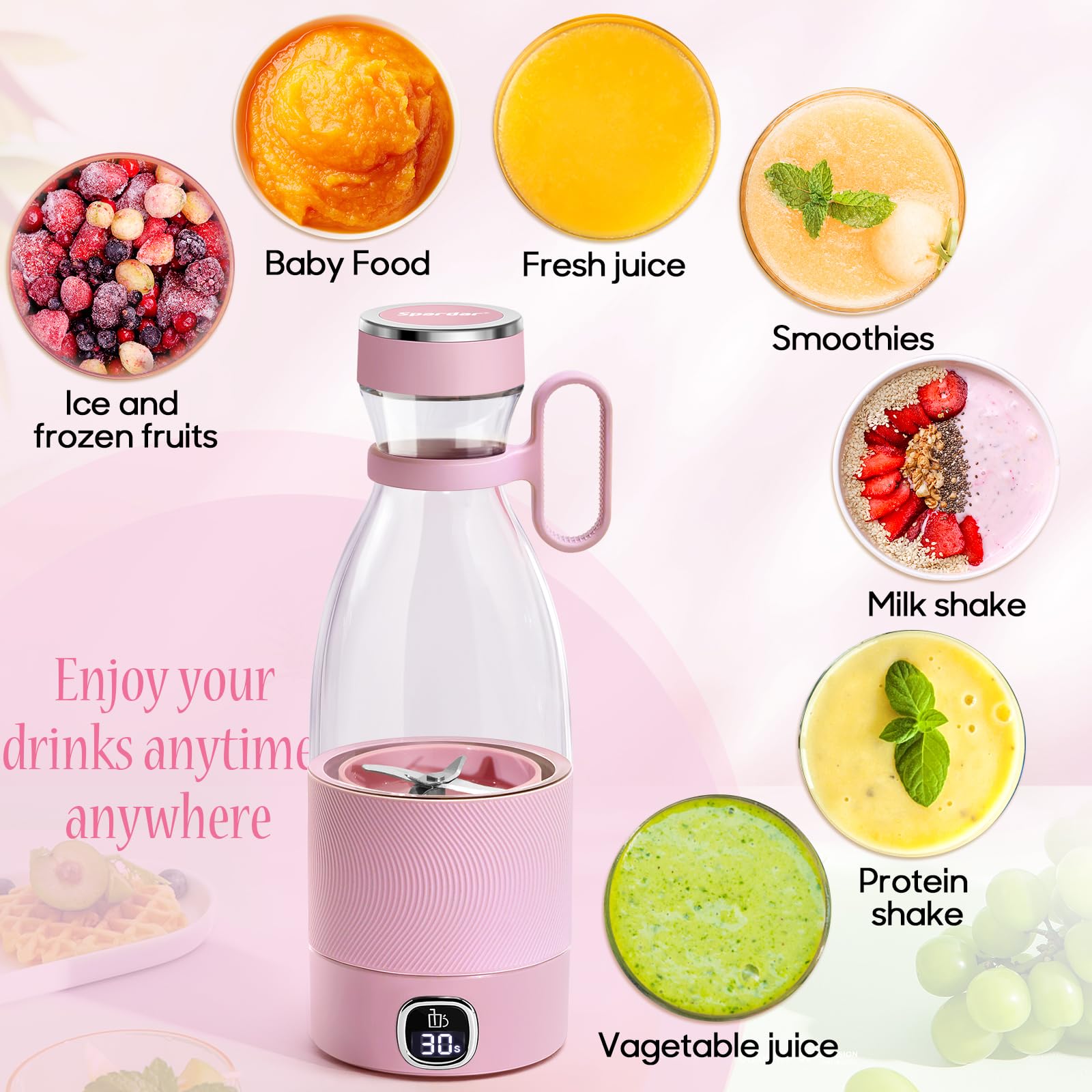 Spardar Portable USB Rechargeable Mini Blender - Personal Smoothie Maker & Juicer Cup for Shakes, Protein Drinks - Perfect for Home, Gym, Travel & Outdoor Activities | Compact & Powerful Blending On The Go
