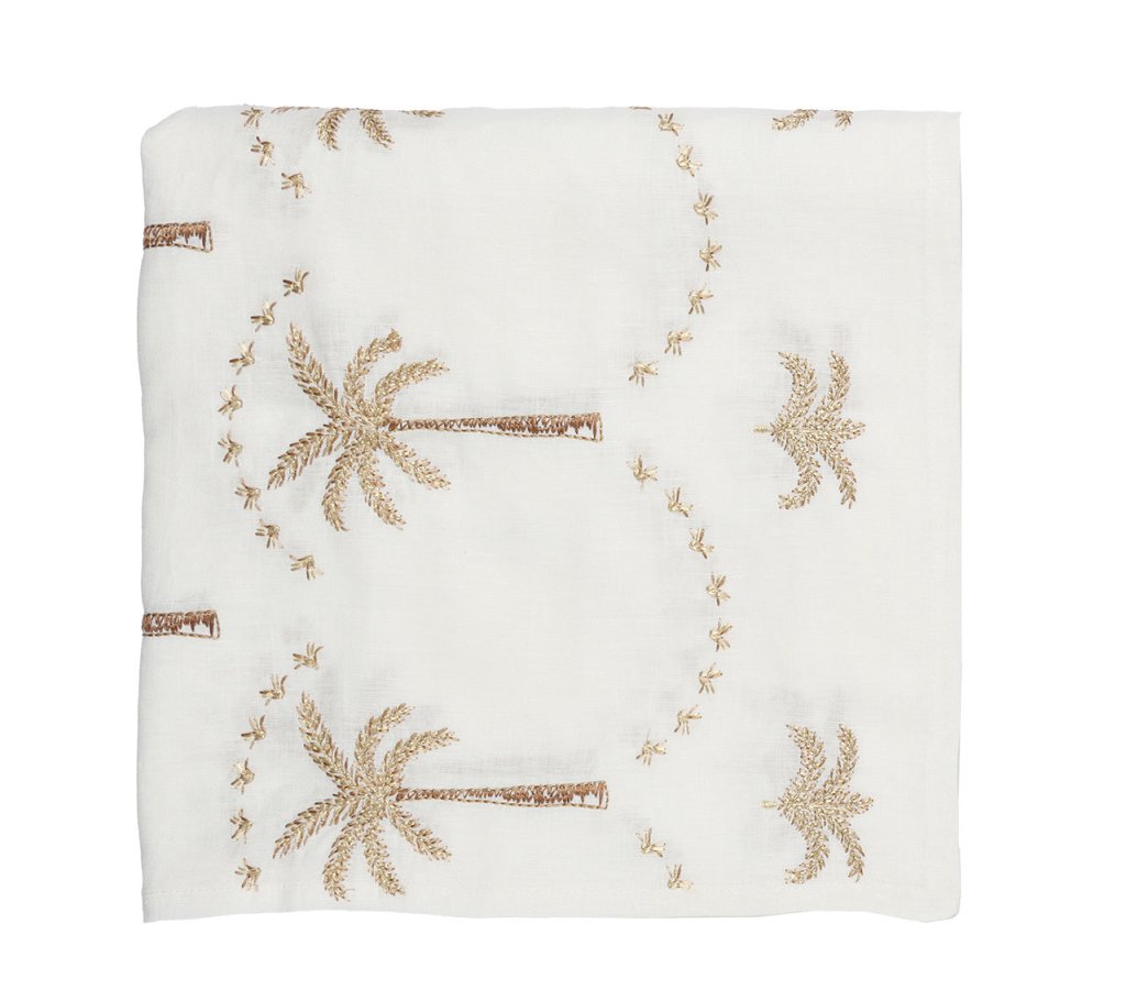 Elegant Embroidered Palm Tablecloth - White, Natural & Gold - Perfect for Wedding, Party & Home Decor