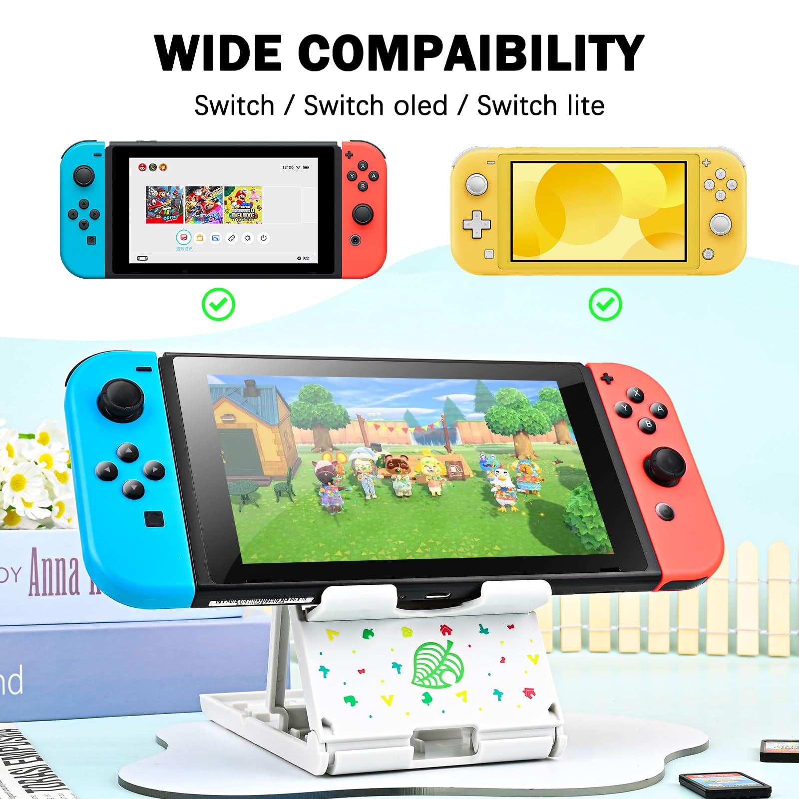 DLseego Adjustable & Portable Playstand for Nintendo Switch/Switch Lite/Switch OLED - Foldable Holder with Playing Card Slot & Non-Slip Base - Perfect for Gaming on the Go, Travel, and Multiplayer Sessions