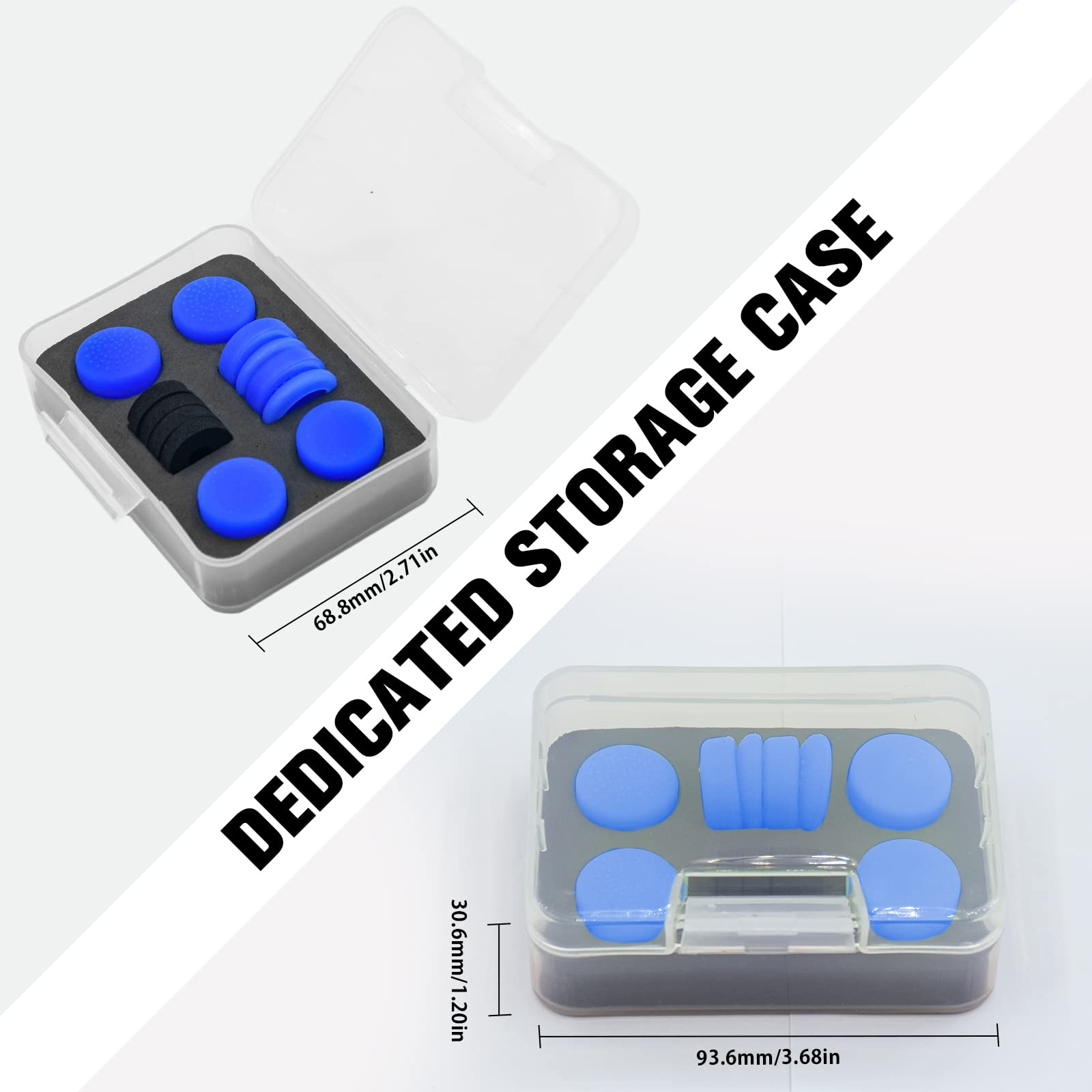 Anti-Slip Thumb Grip Controller Gamepad Set for PS5/PS4/Switch Pro - 8pcs Thumb Stick Grips, 4pcs Precision Rings & Storage Case (Blue) - Improve Gaming Comfort & Control for FPS, Racing & Action Games