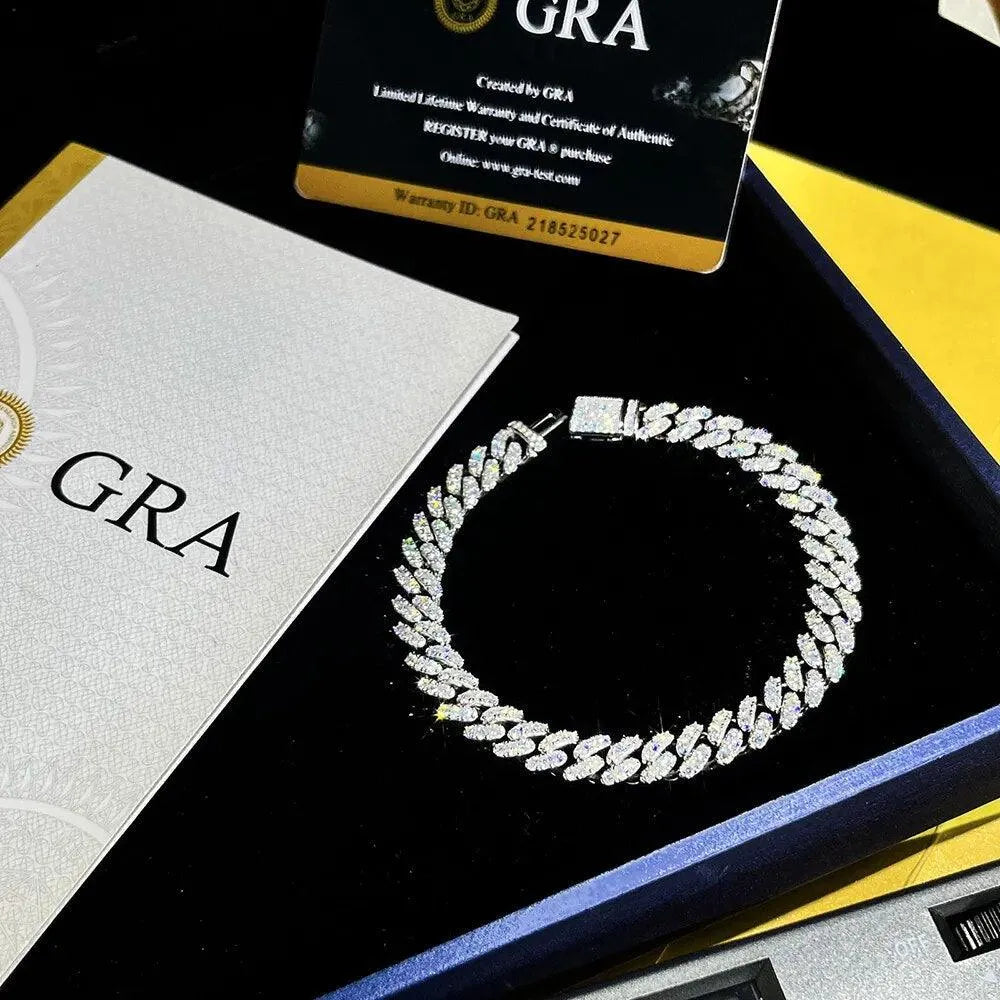 ROBUKF Genuine Moissanite 6mm Cuban Link Bracelet for Men - VVS1 Diamond Clarity, 925 Sterling Silver White Gold Plated | Luxury Hip Hop Jewelry Gift for Birthday, Anniversary & Special Occasions