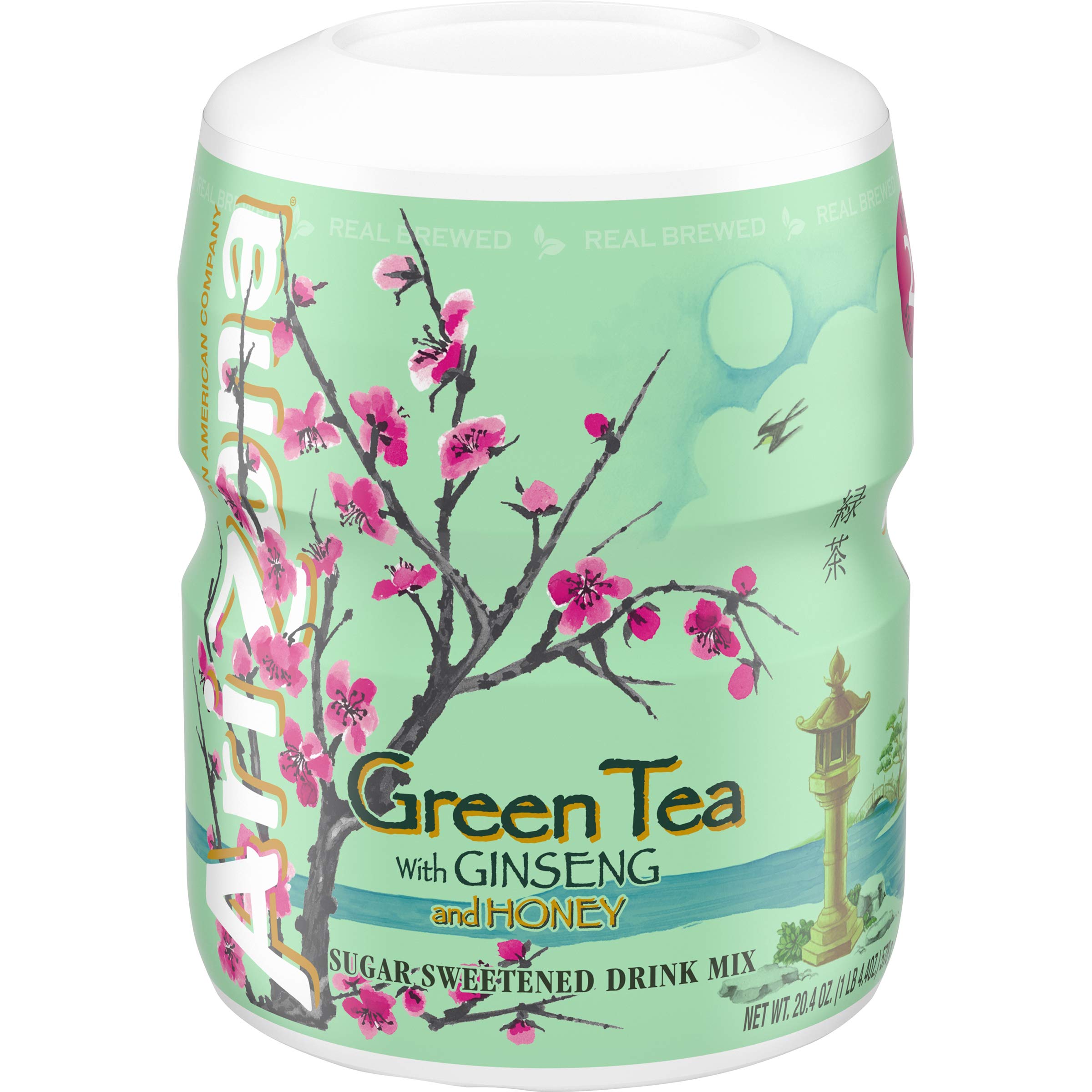Arizona Green Tea with Ginseng & Honey - Sugar Sweetened Powdered Drink Mix - 20.4 oz Canister (Pack of 12) - Refreshing Iced Tea for Home, Office & Outdoor Activities