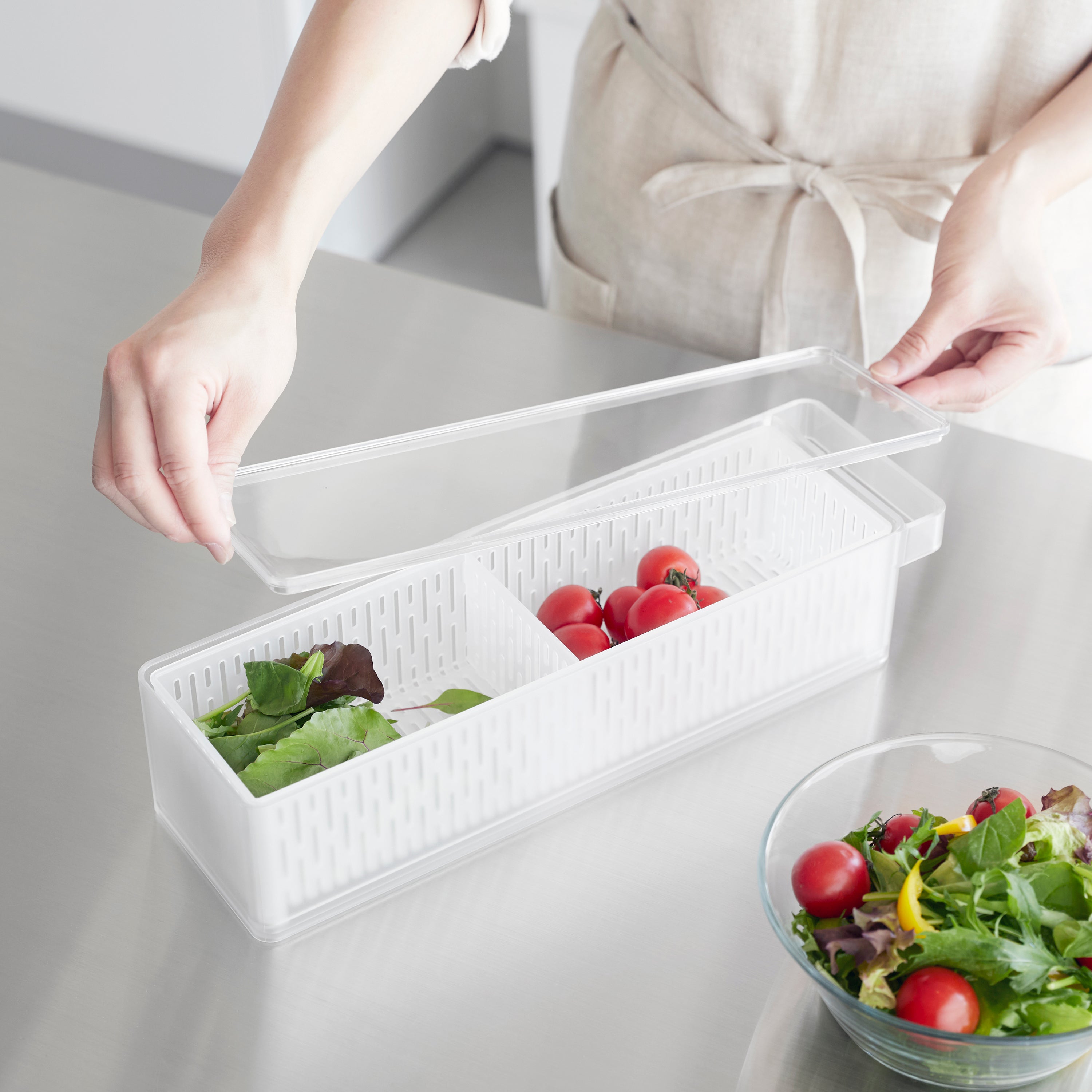 Stainless Steel Refrigerator Colander with Lid & Divider - Perfect for Fruit, Vegetable Storage & Meal Prep in Kitchen