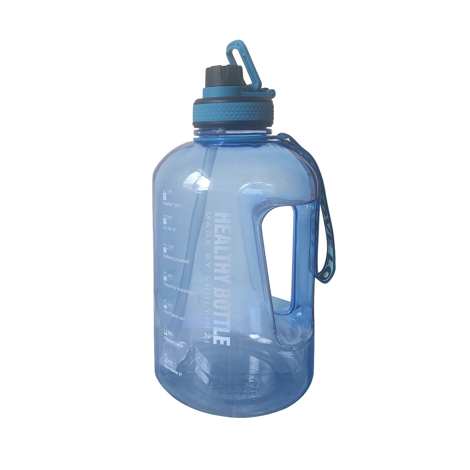 Half Gallon Water Bottle with Time Marker - 2.2L Large Capacity Motivational Sports Water Jug with Straw, Leakproof Gym Water Bottle for Fitness, Hiking & Workout (Blue) - Stay Hydrated During Exercise & Outdoor Activities