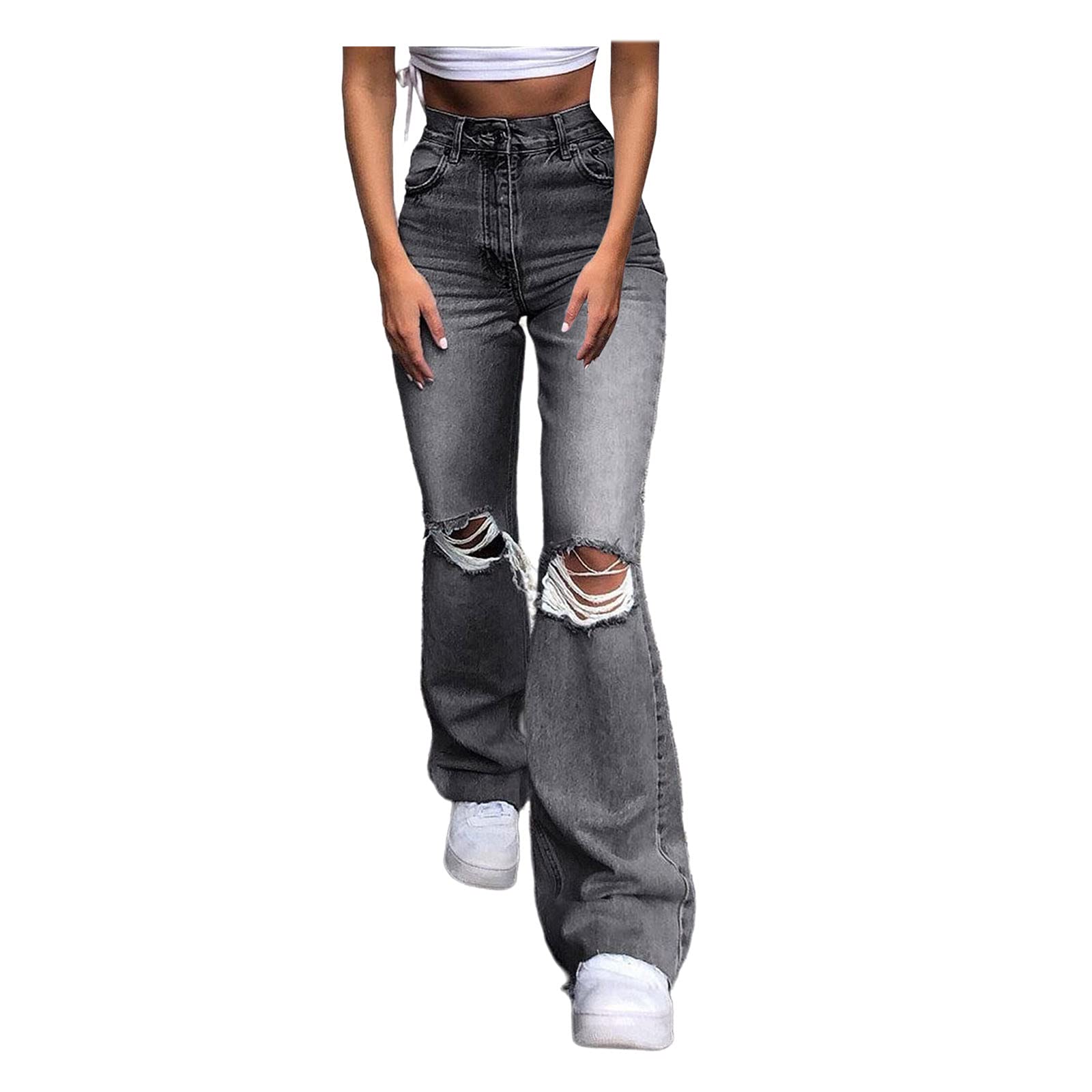 Women's High Waist Bell Bottom Jeans - Vintage Ripped Flare Pants for Casual Outfits & 70s Retro Style | Perfect for Parties, Concerts and Boho Fashion Looks