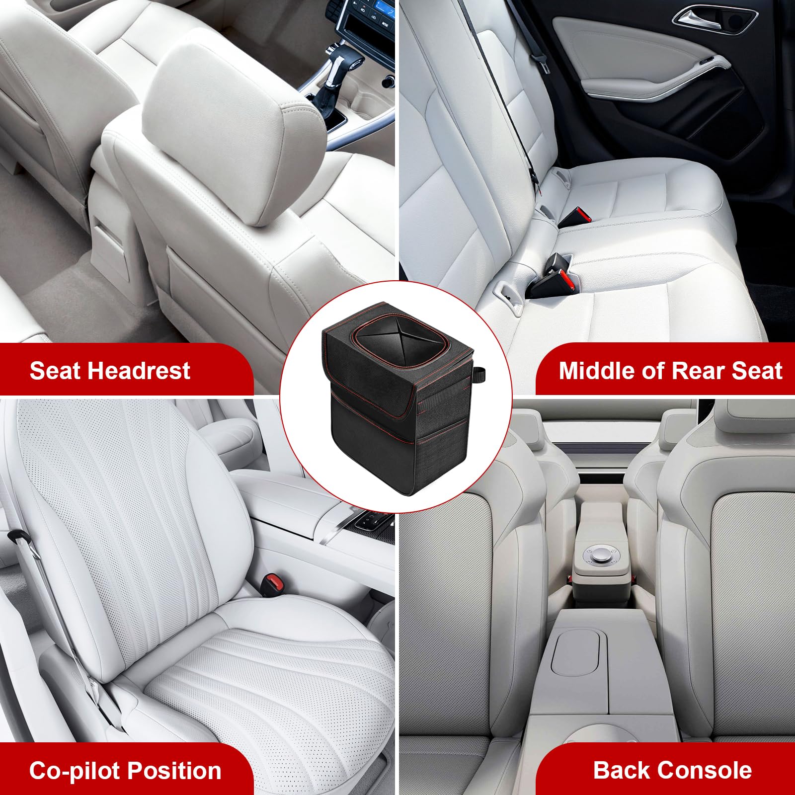 Simple Deluxe 2 Gallon Car Trash Can with Lid - Leak-Proof, Waterproof & Collapsible Car Garbage Bin with Storage Pockets & Adjustable Straps - Portable Vehicle Trash Bag for Road Trips, Camping & Daily Commute - Black