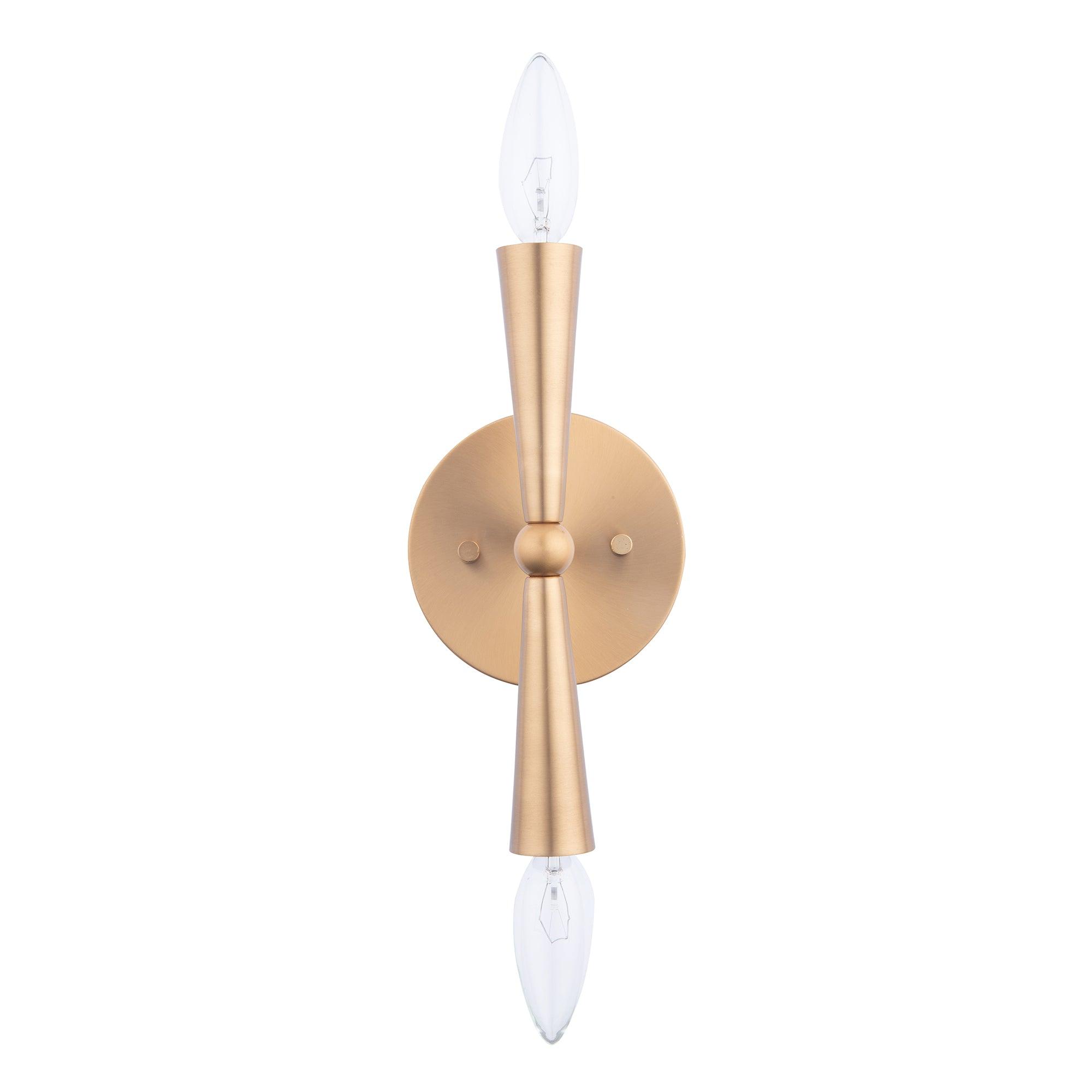 Vintage Gold Wall Sconce - Mid Century Modern 2-Light Fixture for Bedroom, Living Room & Hallway Lighting