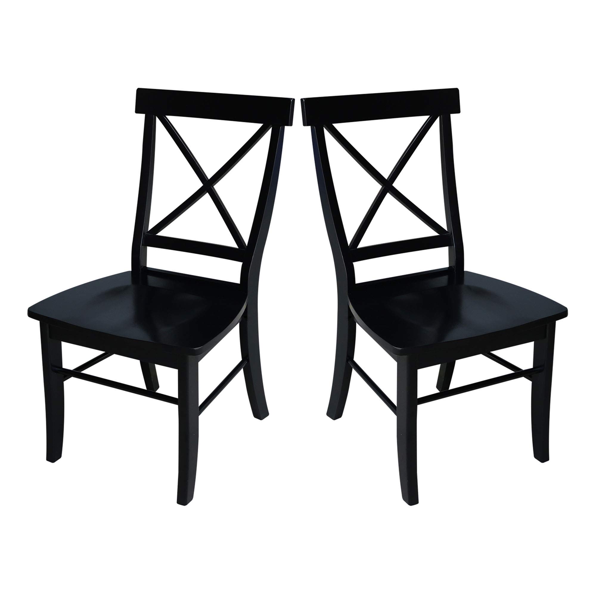 X-Back Dining Chairs Set of 2 - Black Solid Wood Parawood Construction - Stylish & Comfortable Kitchen & Dining Room Furniture - Perfect for Modern Homes, Restaurants & Office Break Rooms