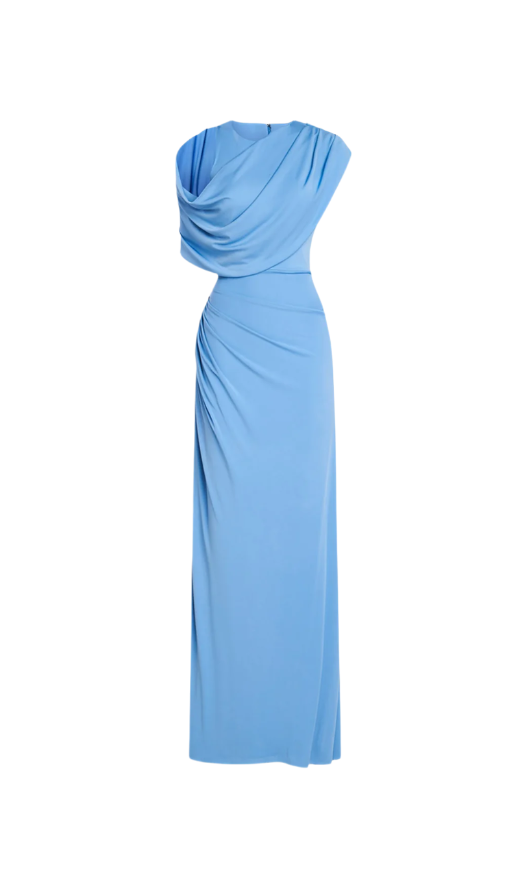 Elegant CASI SIDE SLIT DRAPED JERSEY GOWN in Blue - Perfect for Evening Parties, Weddings & Special Occasions