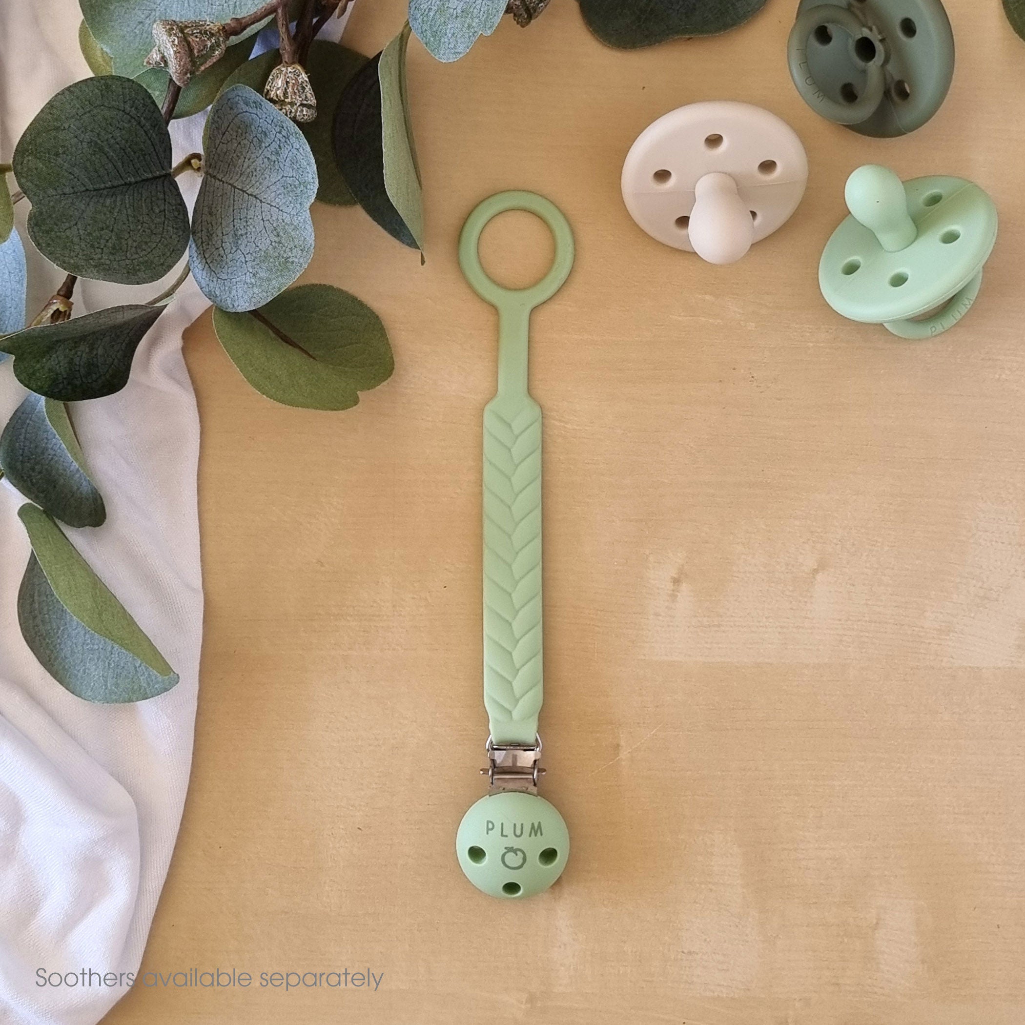 PLUM Silicone Soother Connectors Bundle - Berry & Olive Pacifier Clips for Baby | Secure & Safe for Strollers, Car Seats & On-the-Go Use