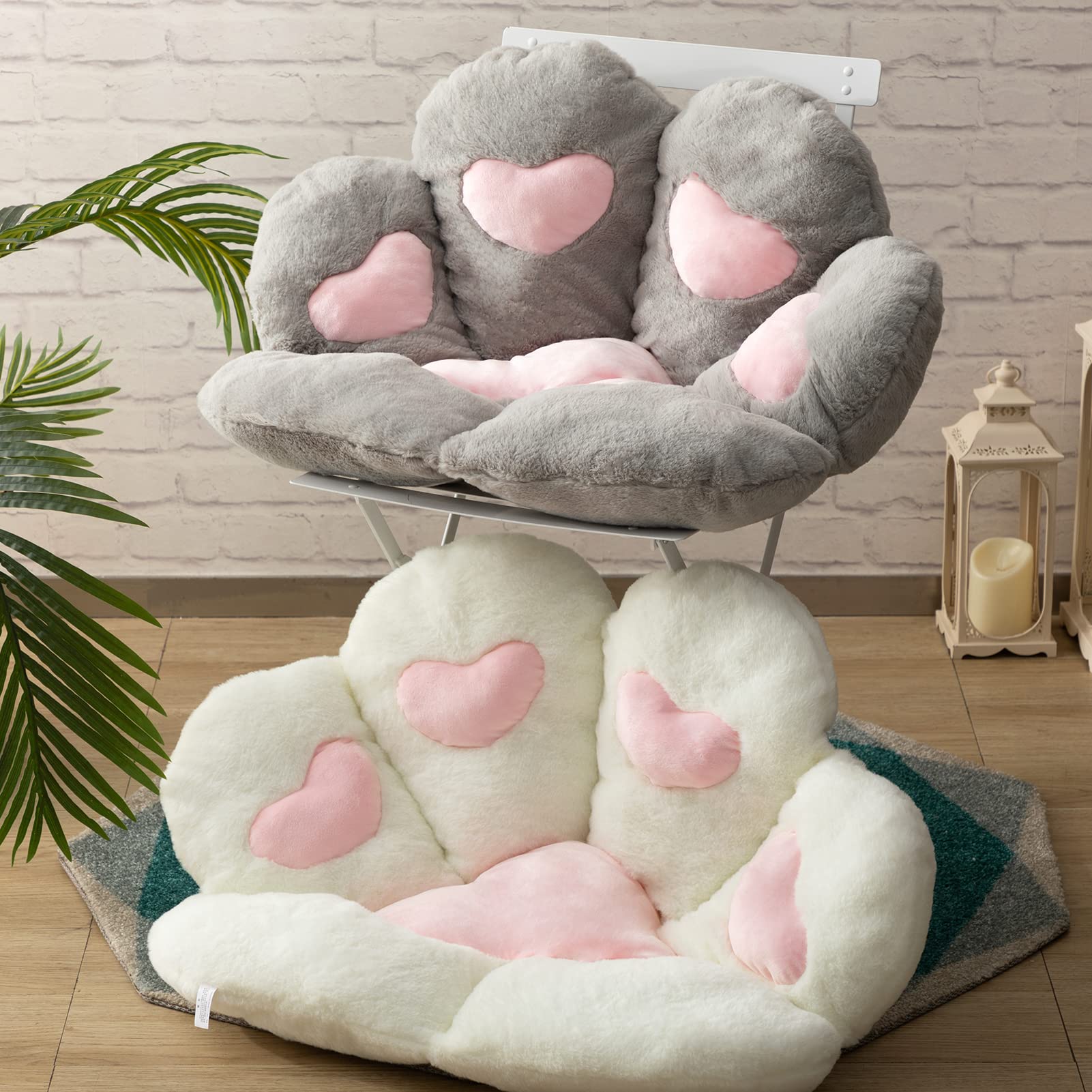 ALIMORDEN Large Cat Paw Cushion - Soft Plush Grey & Pink Seat Pad for Office Chair, Sofa, Floor - Comfortable Lazy Cushion for Home, Work & Relaxation