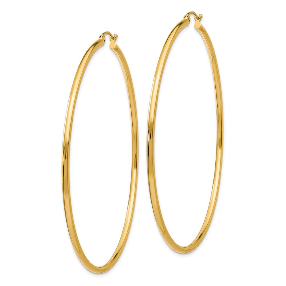 14K Yellow Gold Lightweight Tube Hoop Earrings (63mm x 2mm) - Dainty Everyday Jewelry for Women, Perfect for Work, Date Night & Special Occasions