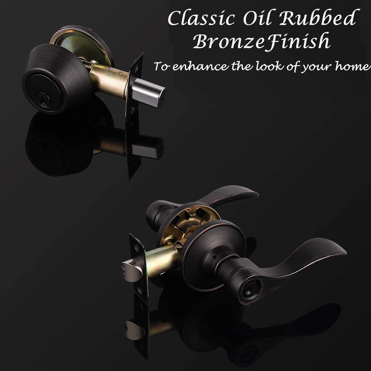 5 Pack Oil Rubbed Bronze Exterior Door Handle with Deadbolt Lock Set - Single Cylinder Keyed Alike Entry Lockset for Home Security - Perfect for Front Doors, Back Doors & Rental Properties