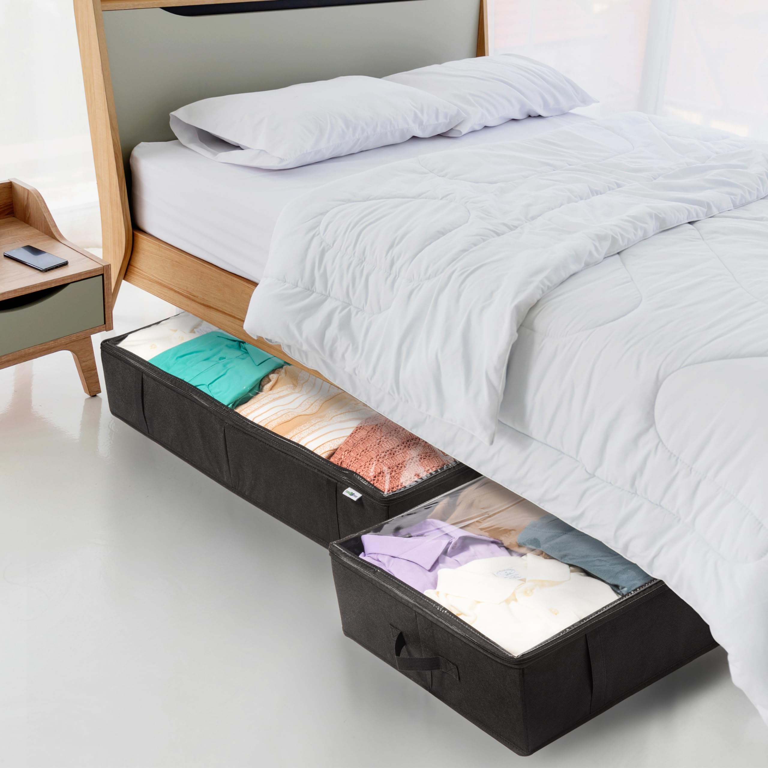 Space-Saving Under Bed Storage Containers & Closet Organizers - 4-Pack Black Fabric Storage Bins for Clothes, Toys & Seasonal Items - Perfect for Bedroom, Nursery & Small Space Organization