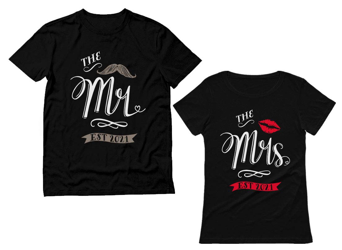 Mr & Mrs Matching T-Shirts - Couples Gift for Wedding & Anniversary - Date Night Outfits