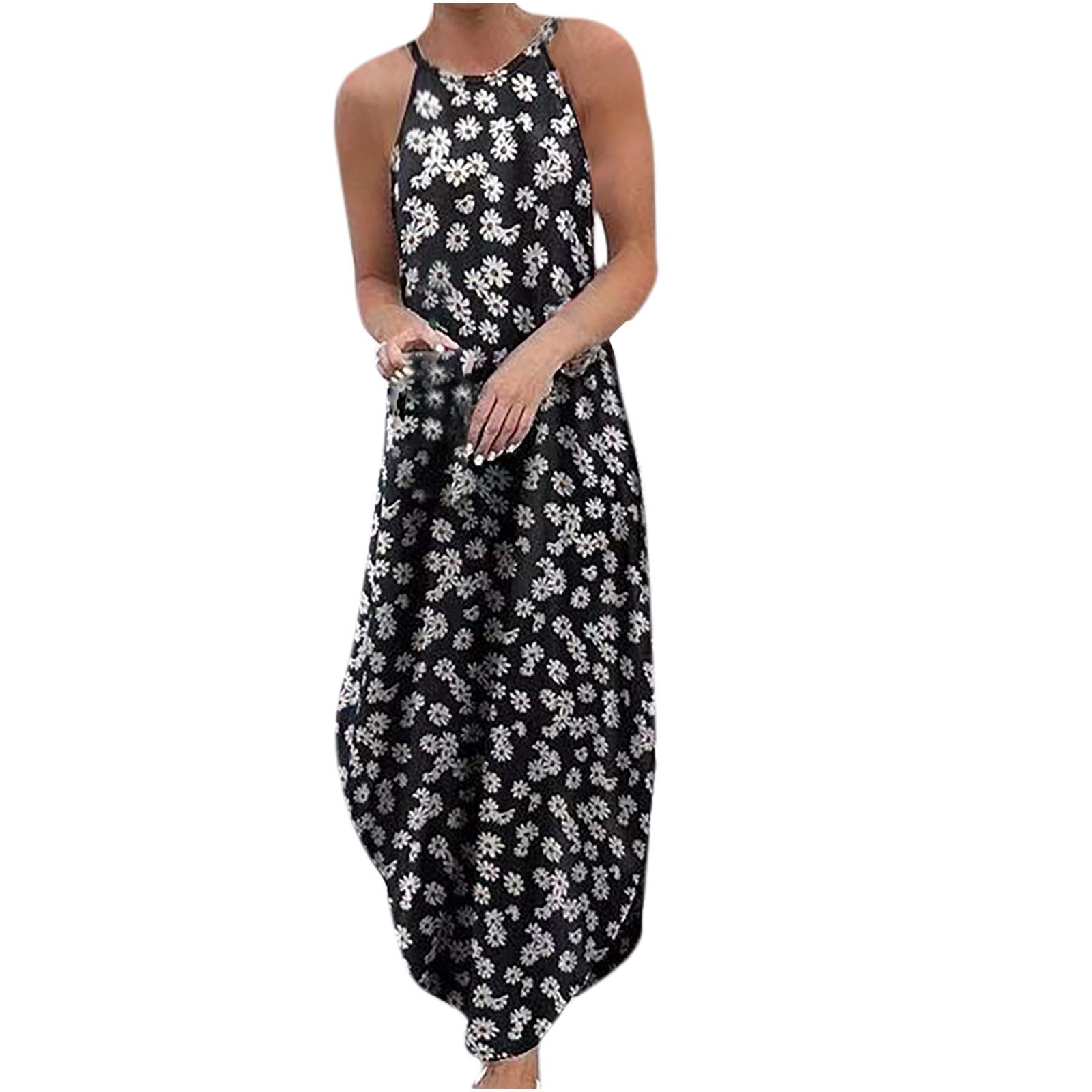 YIISU Women's Sleeveless Adjustable Strappy Summer Beach Swing Dress - Off Shoulder Flowy Sundress for Vacation, Pool Party & Tropical Getaway
