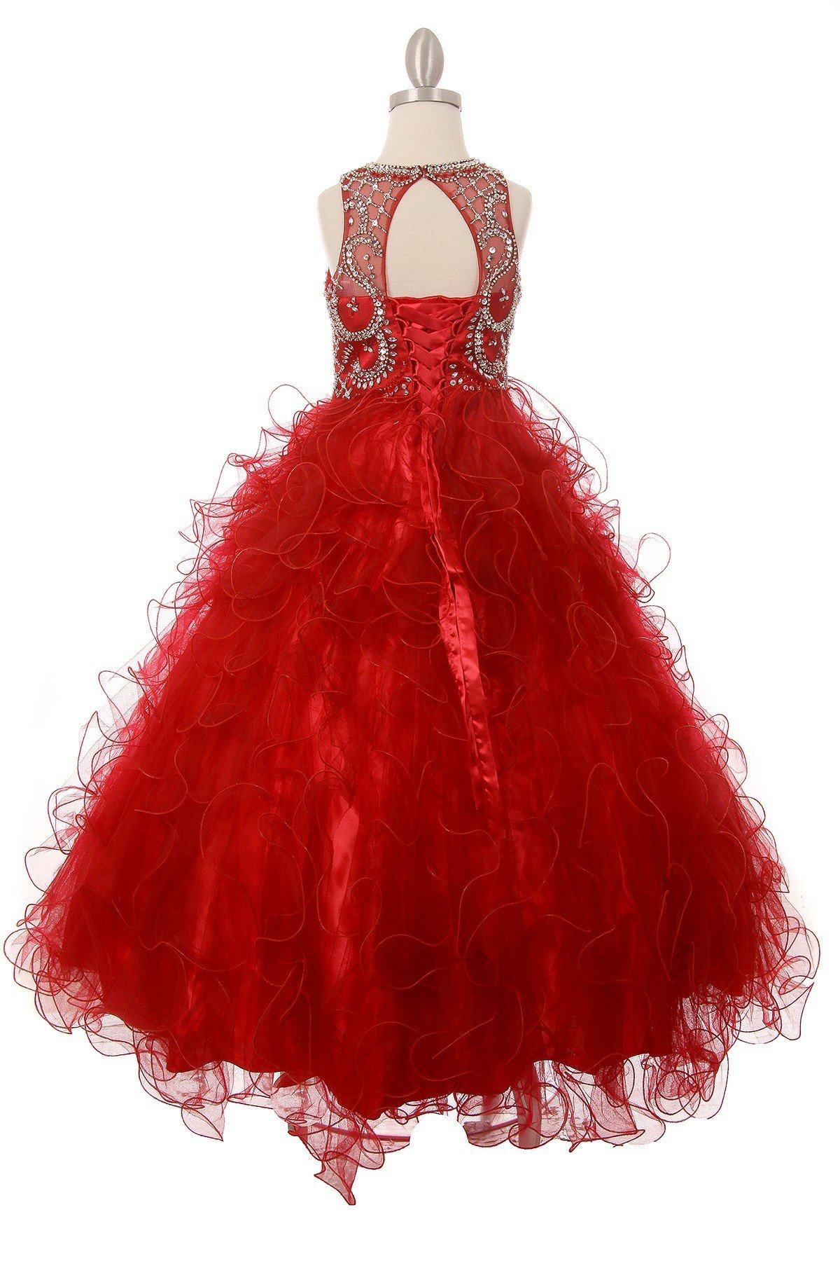Elegant Big Girls Blush Ruffles Rhinestone Illusion Neck Pageant Dress - Sizes 8-16 | Perfect for Pageants, Proms & Special Occasions