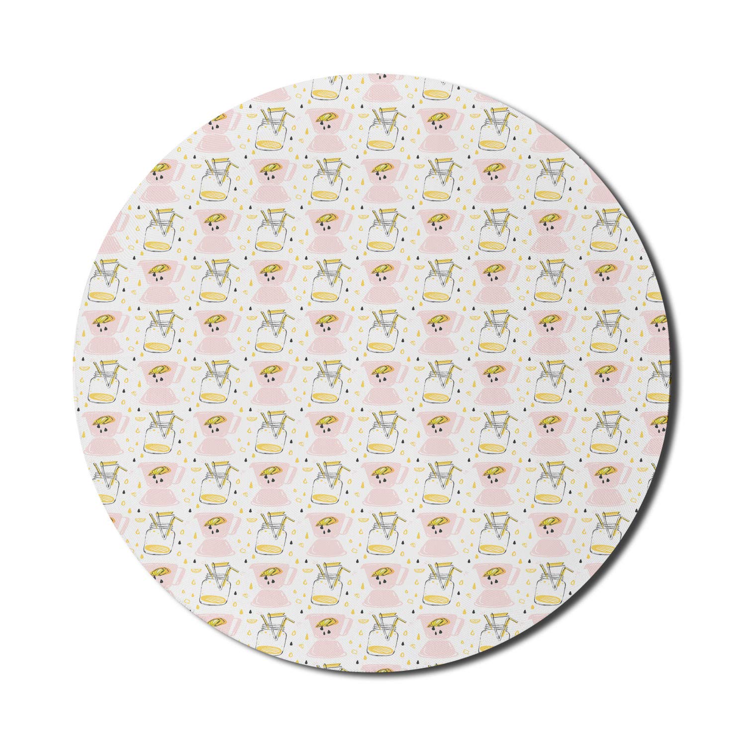 Ambesonne Summer Mouse Pad - Abstract Hand Drawn Lemonade Design, Non-Slip Thick Rubber Gaming Mousepad, 8 Inch Round Multicolor Computer Accessory - Perfect for Office, Gaming & Home Use
