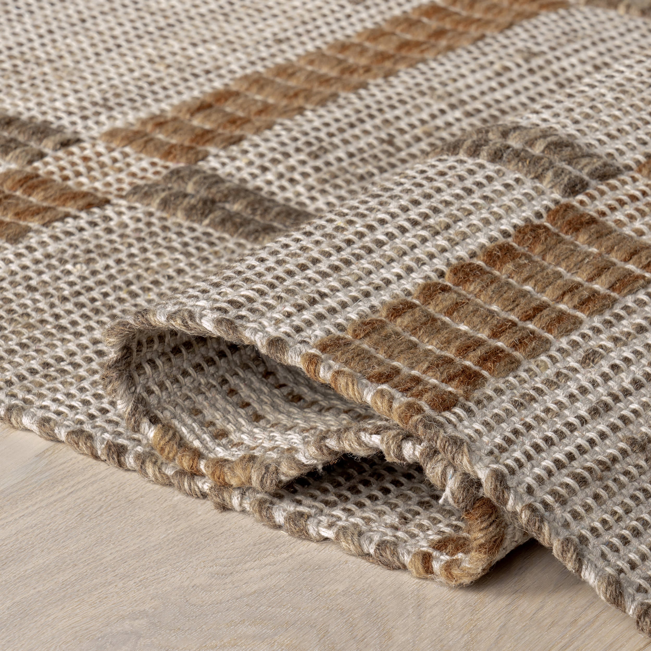 Annie Plaid Wool and Cotton Rug - Soft Ivory Checkered Area Rug for Living Room, Bedroom & Home Decor