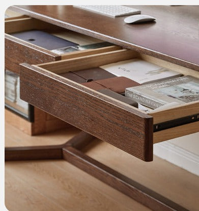 Premium Black Walnut & Oak Solid Wood Italian Modern Office Desk - Executive Home Office Furniture for Professionals & Remote Work