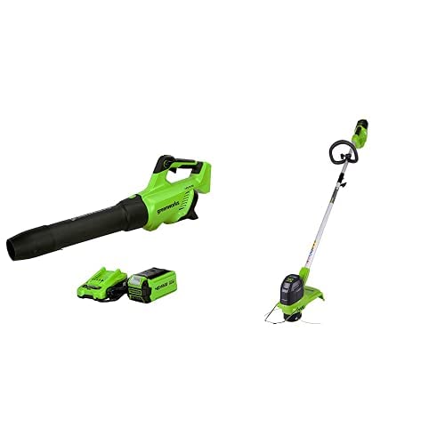 Greenworks 40V Cordless Leaf Blower with 2.5Ah Battery & Charger - 120 MPH 500 CFM Power, Includes USB Hub & Free 40V String Trimmer - Perfect for Yard Cleanup, Driveway Clearing & Lawn Maintenance