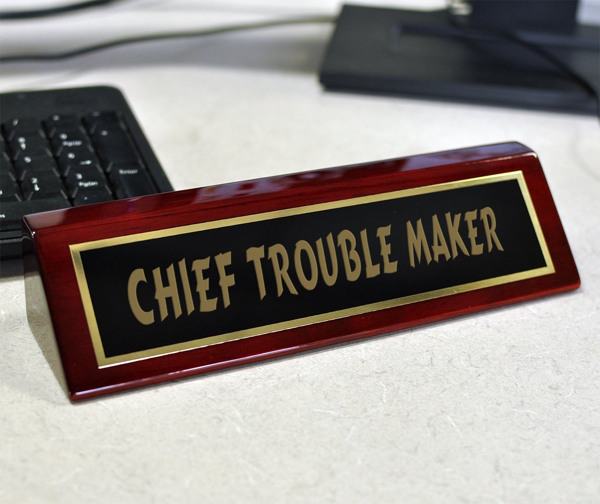Chief Trouble Maker Desk Plate - 2 x 8 Inch Office Nameplate for Desk Decor | Perfect for Workstations, Home Offices & Corporate Gifts