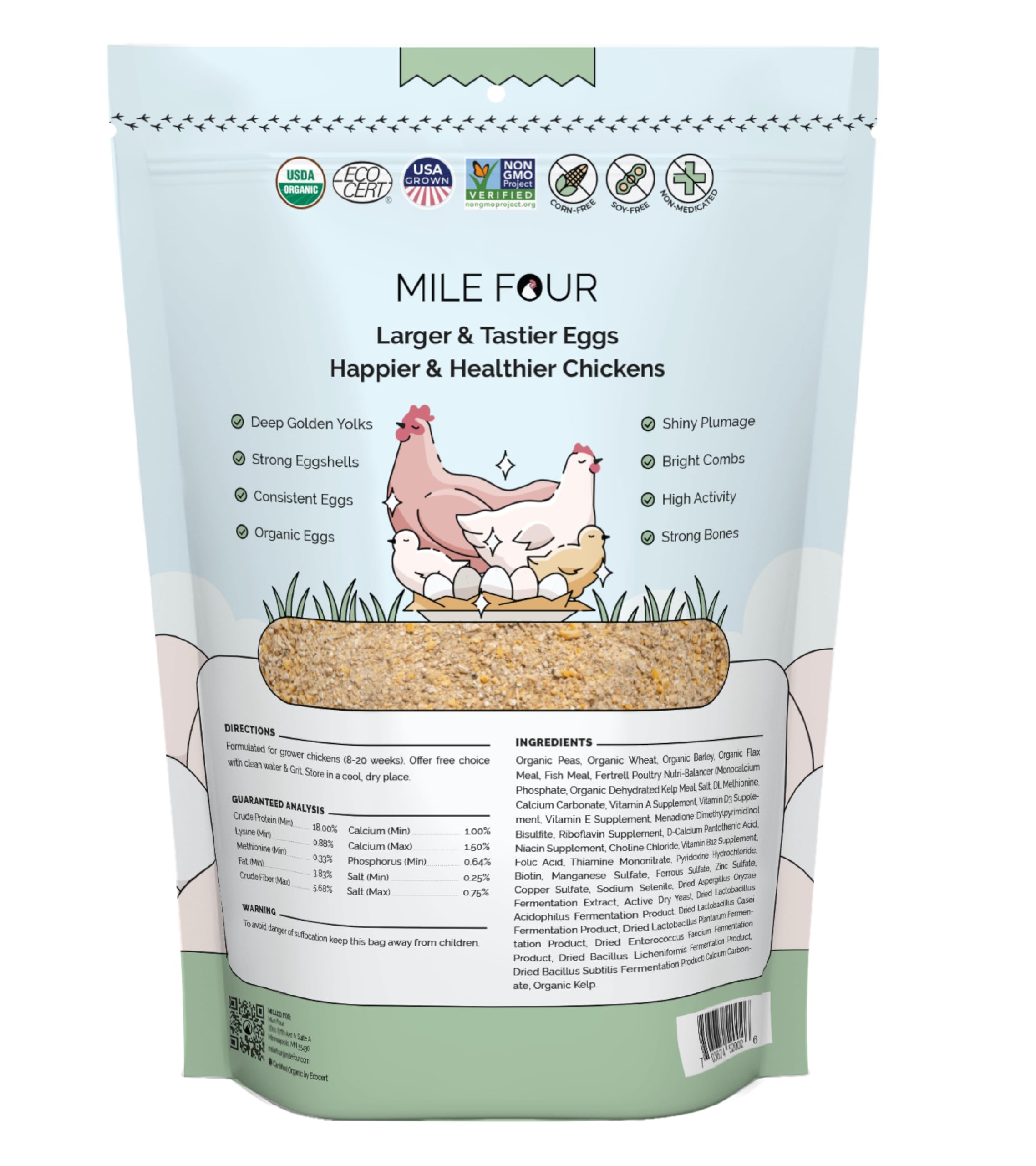 Organic Non-GMO Chicken Feed - 18% Protein Grower Mash, Corn-Free & Soy-Free, USA Grown, Non-Medicated Poultry Feed (2 lb Sample) - Perfect for Backyard Chickens, Organic Farms & Sustainable Poultry Raising
