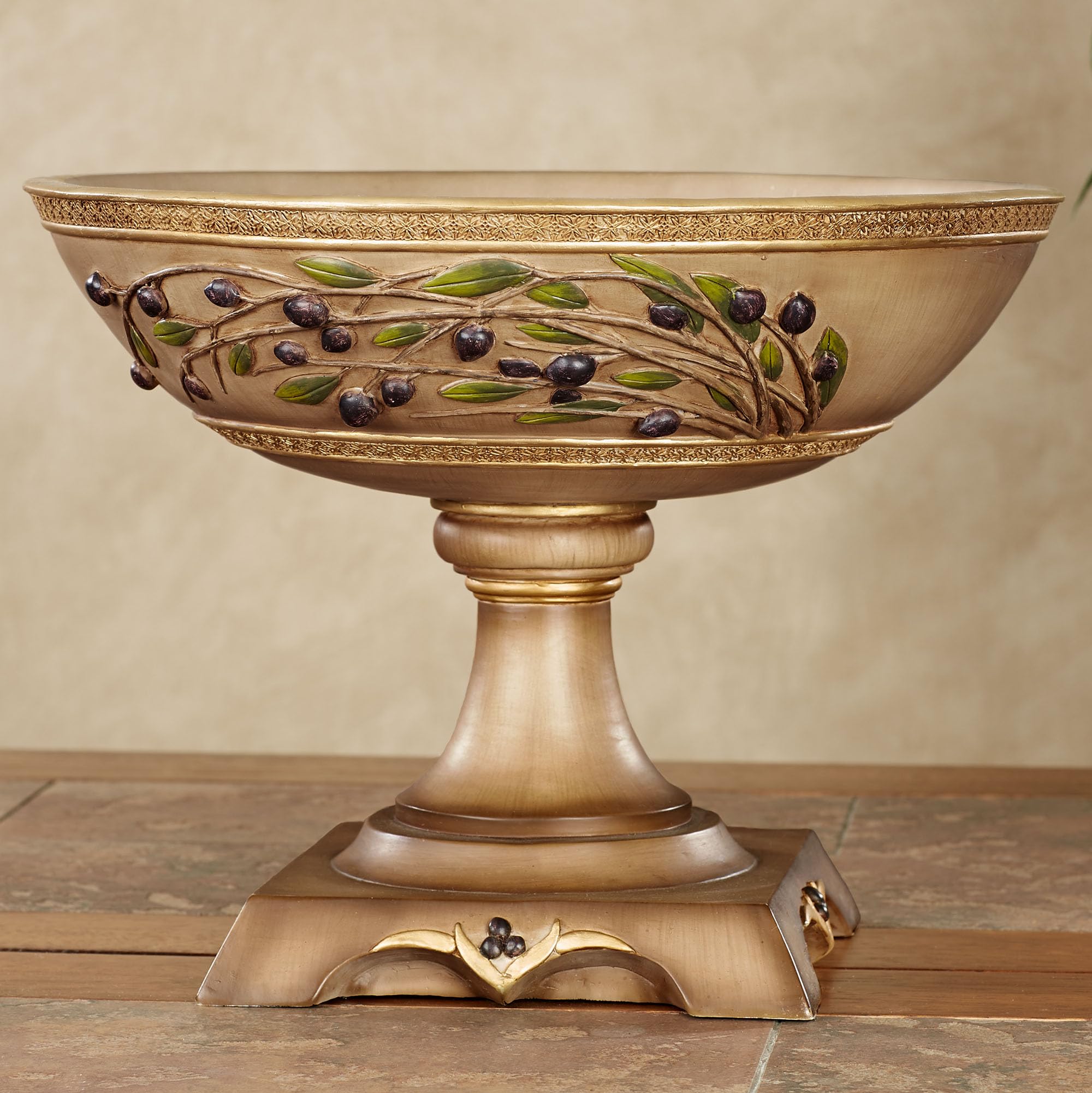 Touch of Class Vernazza Olive Centerpiece Bowl - Tawny Ceramic Fruit Display Bowl for Dining Table Decor, Kitchen Countertop, and Holiday Entertaining