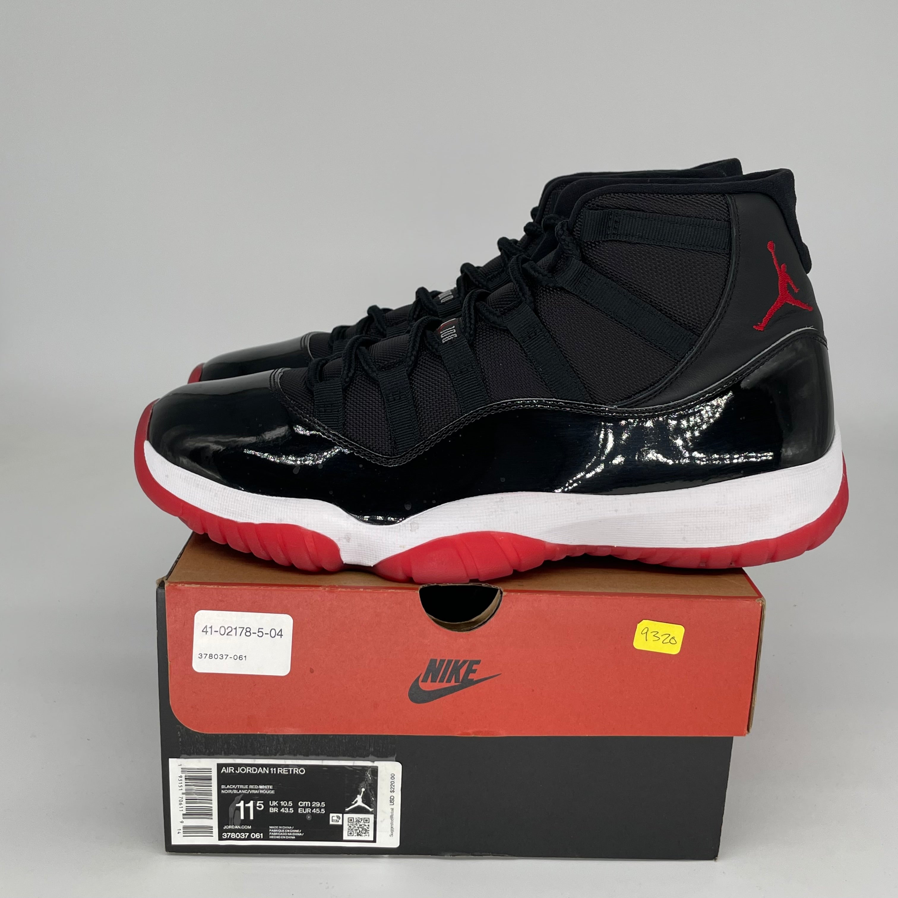 Original Air Jordan 11 Retro 'Bred' Basketball Shoes - Men's Size 11.5 (Style Code: 378037-061) | Iconic Red & Black Colorway | Perfect for Sneaker Collectors & Basketball Players