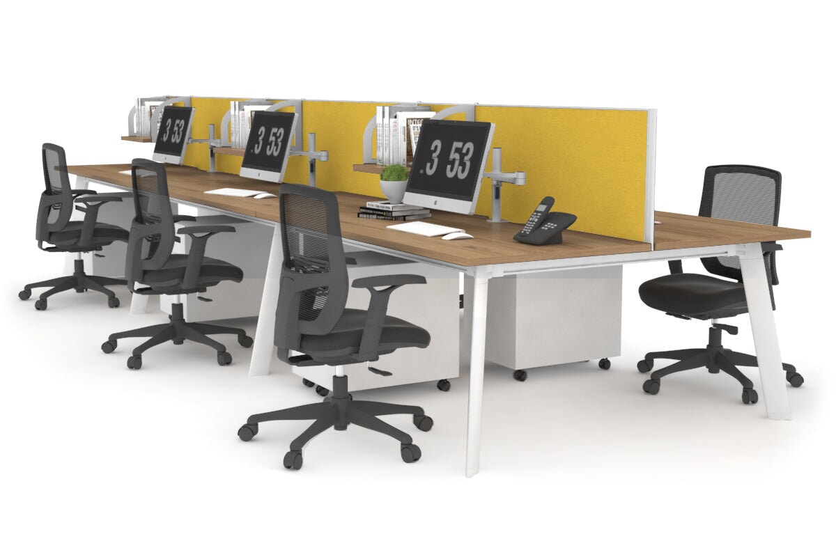 6-Person Workstation with White Frame - 1600L x 700W Dimensions - Ideal for Office, Coworking Spaces & Home Offices