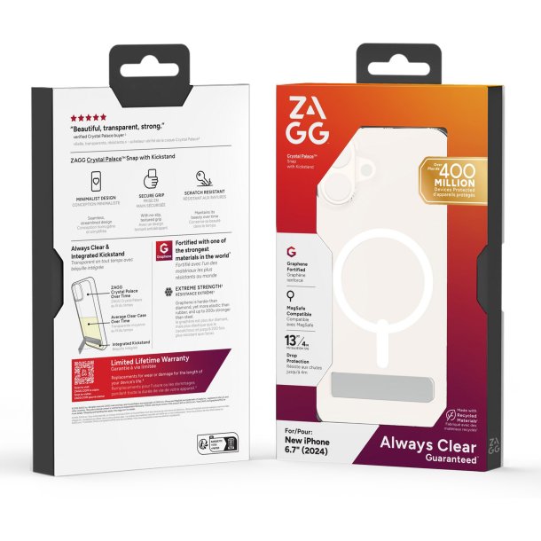 iPhone 16 Pro Max Zagg Crystal Palace Snap Kickstand Case - Clear Protective Cover with Built-in Stand for Watching Videos & Video Calls | Compatible with Wireless Charging