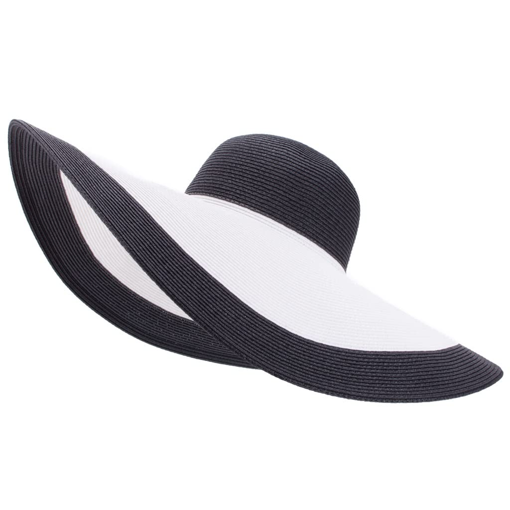 WDBBY Foldable Wide Brim Straw Sun Hat for Women - Oversized Floppy Beach Hat with UPF Protection, Perfect for Summer, Wedding & Outdoor Parties (56-58cm, Beige) - Ideal for Vacations, Poolside Lounging and Garden Events