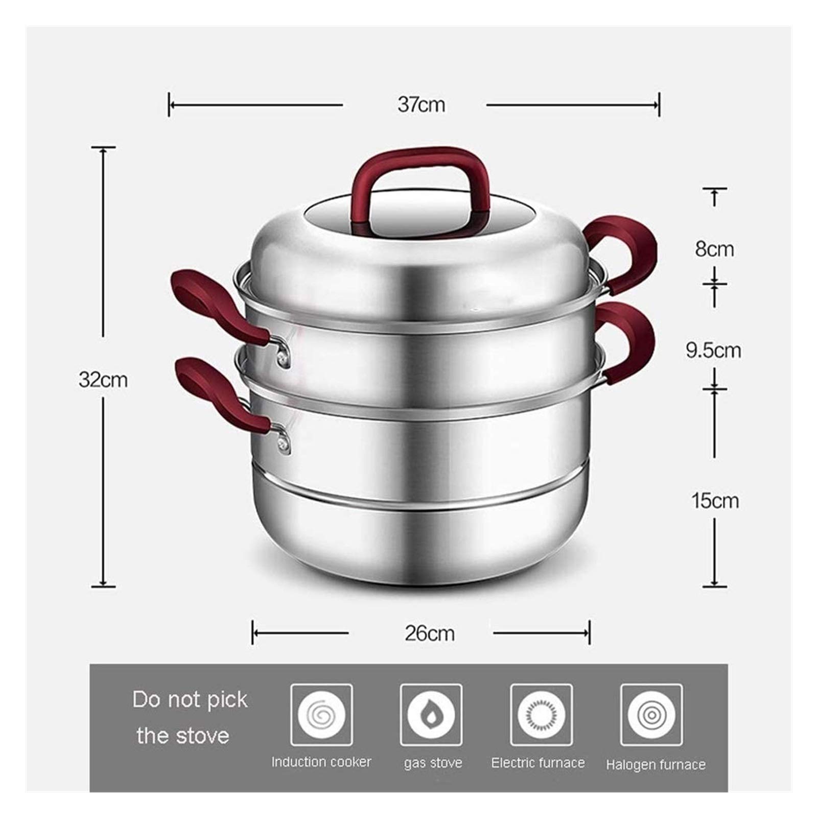 3-Tier Stainless Steel Steamer Pot - Multi-Layer Boiling Basket with Dual Side Handles & Tempered Glass Lid - Compatible with Gas, Electric, Grill Stovetops - Dishwasher Safe - Perfect for Dumplings, Vegetables & Seafood Cooking