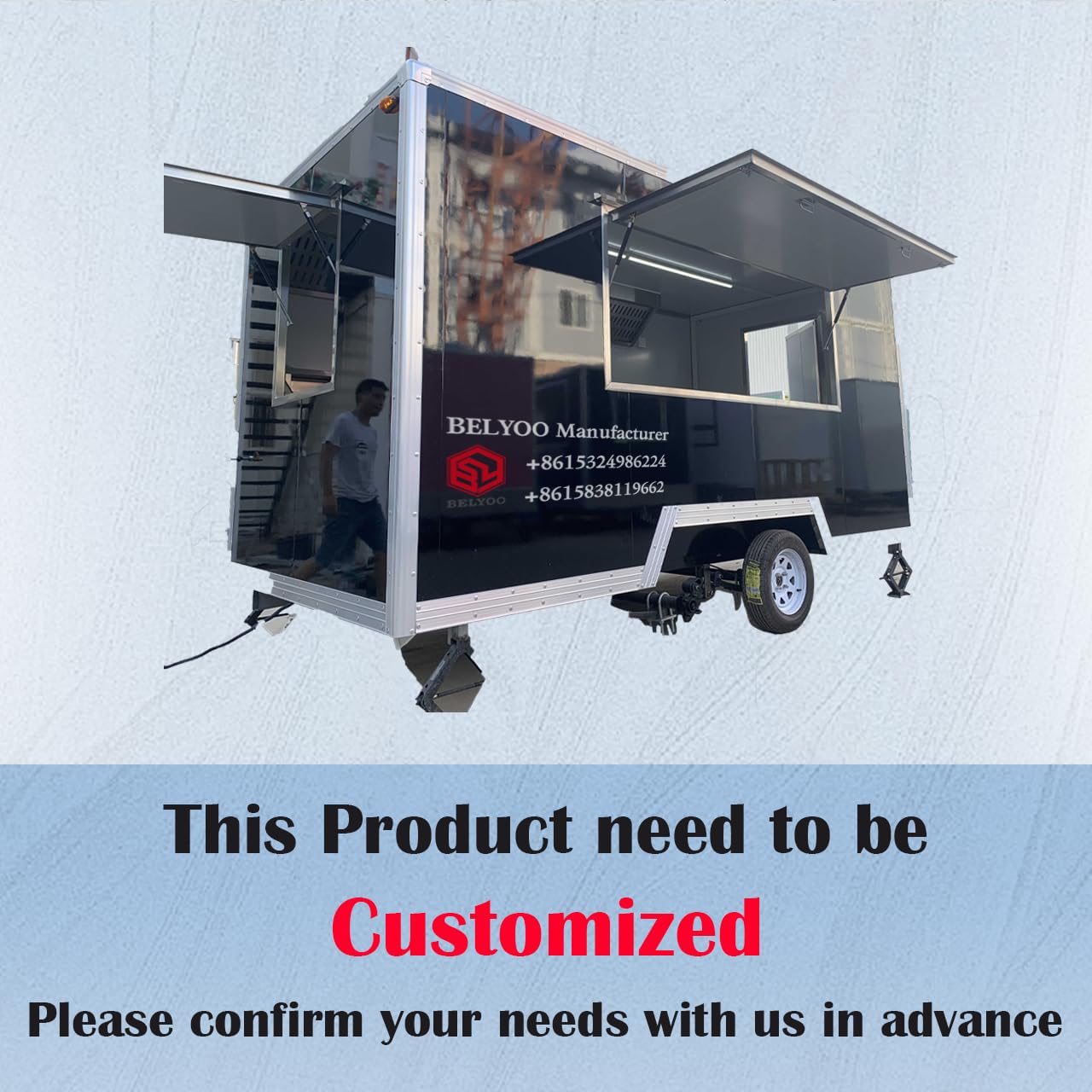 BELYOO 3x2.1x2.35m Mobile Food Truck with Full Kitchen & Salad Bar | Commercial Concession Trailer for Street Vendors | Ideal for Festivals, Catering & Outdoor Events