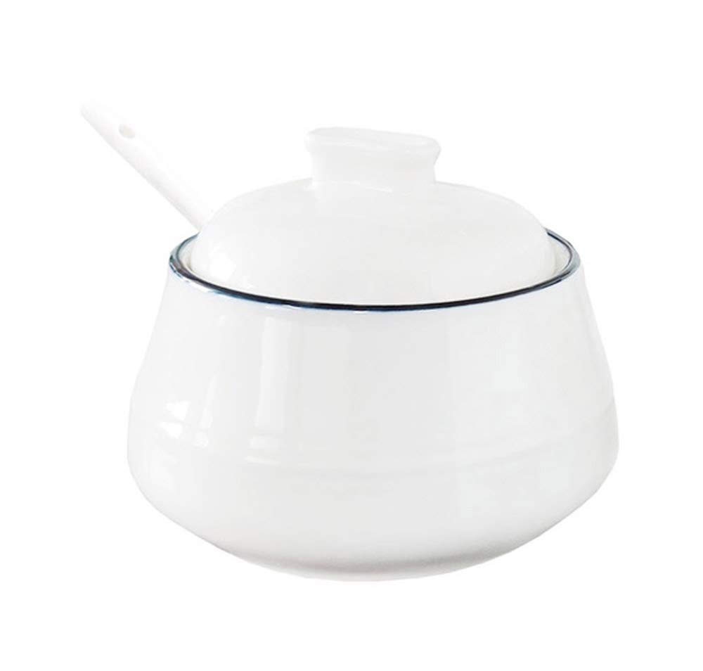 Premium White Ceramic Sugar Bowl with Lid & Spoon - Elegant Spice Jar for Coffee, Tea, Baking & Kitchen Storage - 12oz Condiment Container for Sugar, Salt, Spices & Seasonings