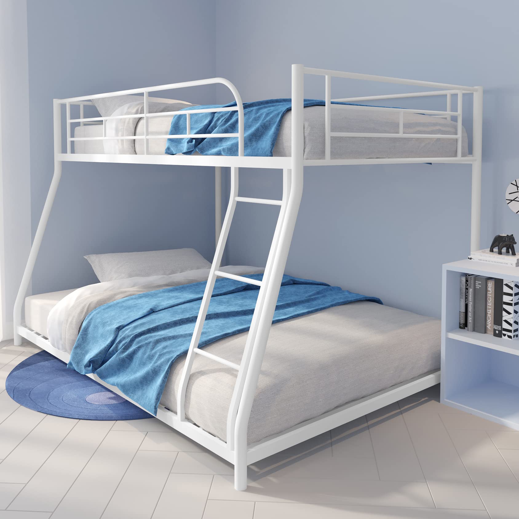 Twin Over Full Bunk Bed with Ladder & Full-Length Guardrail - Sturdy Metal Frame, No Box Spring Needed, Quiet Design - Perfect for Kids' Bedrooms, Guest Rooms & Space-Saving Small Apartments