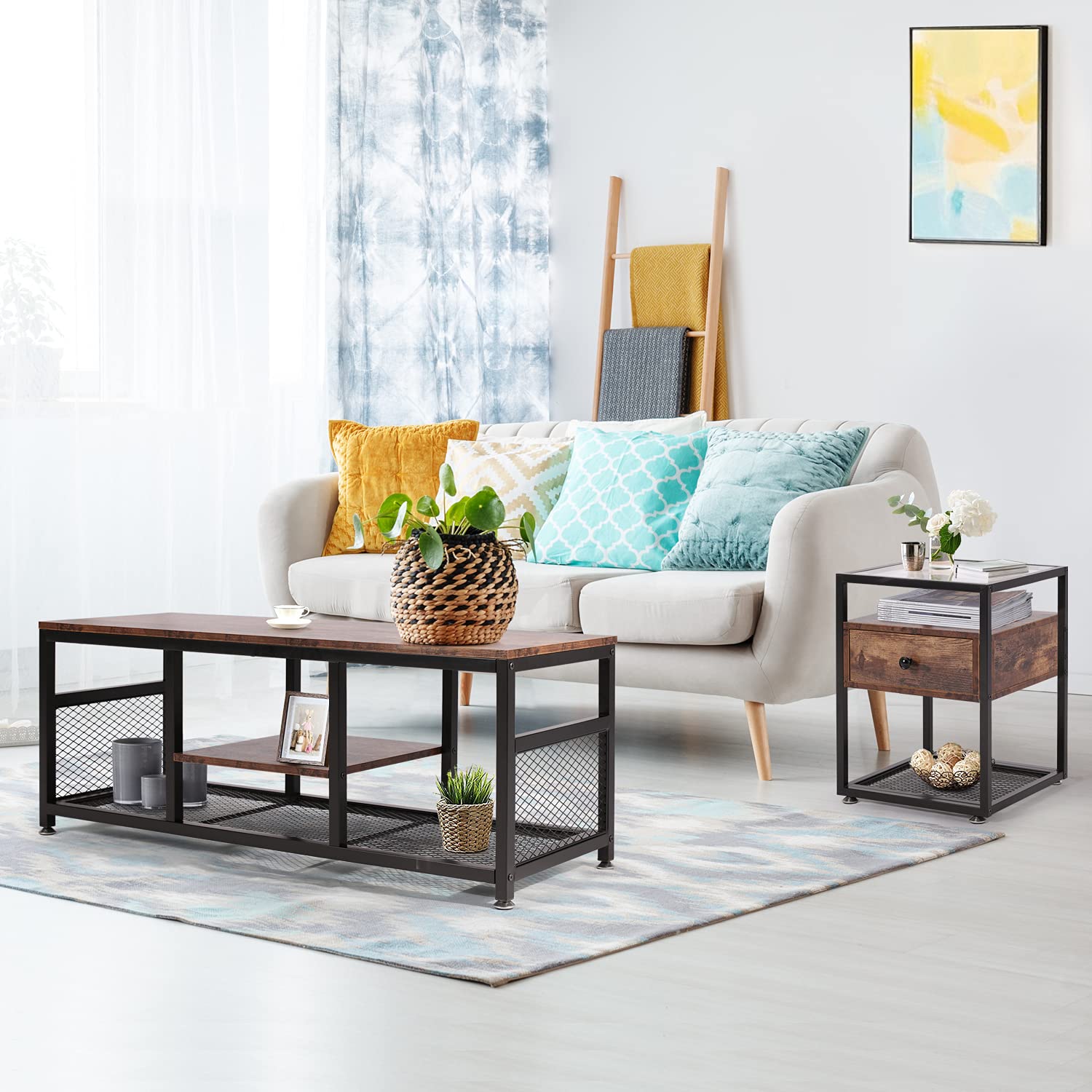 Modern Nightstand Set of 2 - Bedside Table with Glass Top & Storage Drawer, 66LB Capacity - Space-Saving End Table for Bedroom, Living Room, Lounge (Brown) | Perfect for Small Spaces, Guest Rooms & Apartment Living