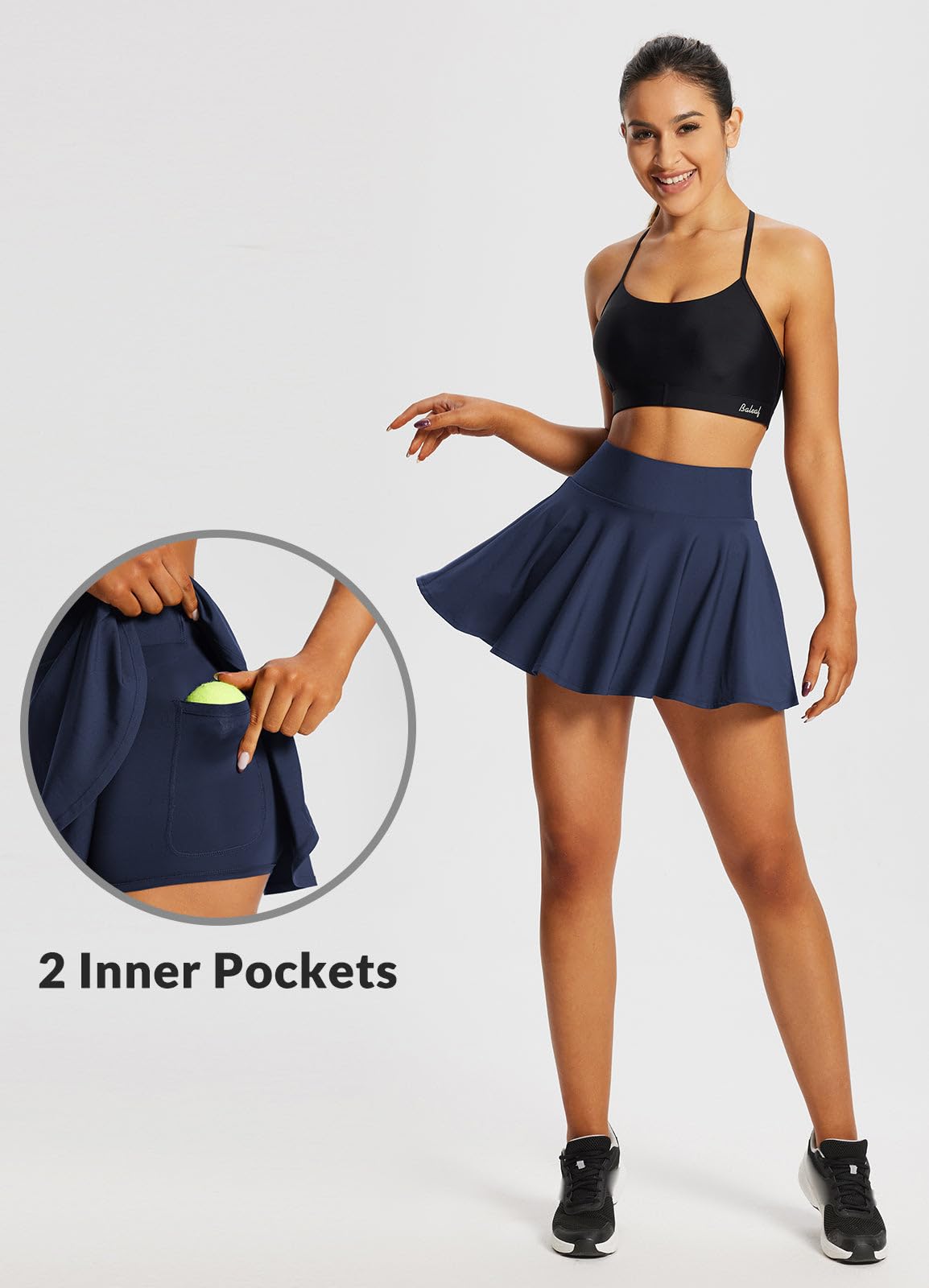 Baleaf Women's High Waisted Tennis Skirt with Tummy Control - Pleated Athletic Golf Skort for Running & Sports - Built-in 2 Pockets | Perfect for Tennis, Golf, Running & Gym Workouts