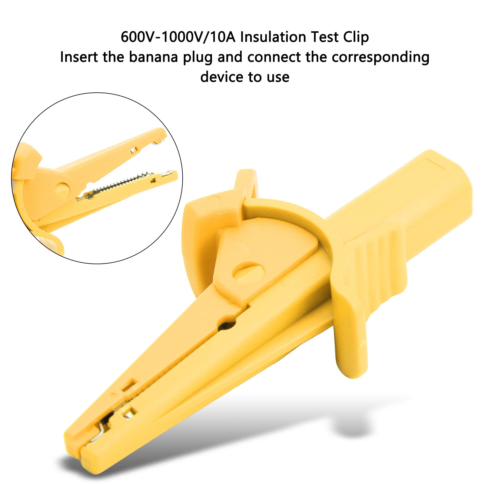 Insulated Banana Test Clips with 4mm Jack - Electrical Test Probes for Multimeters (Yellow)