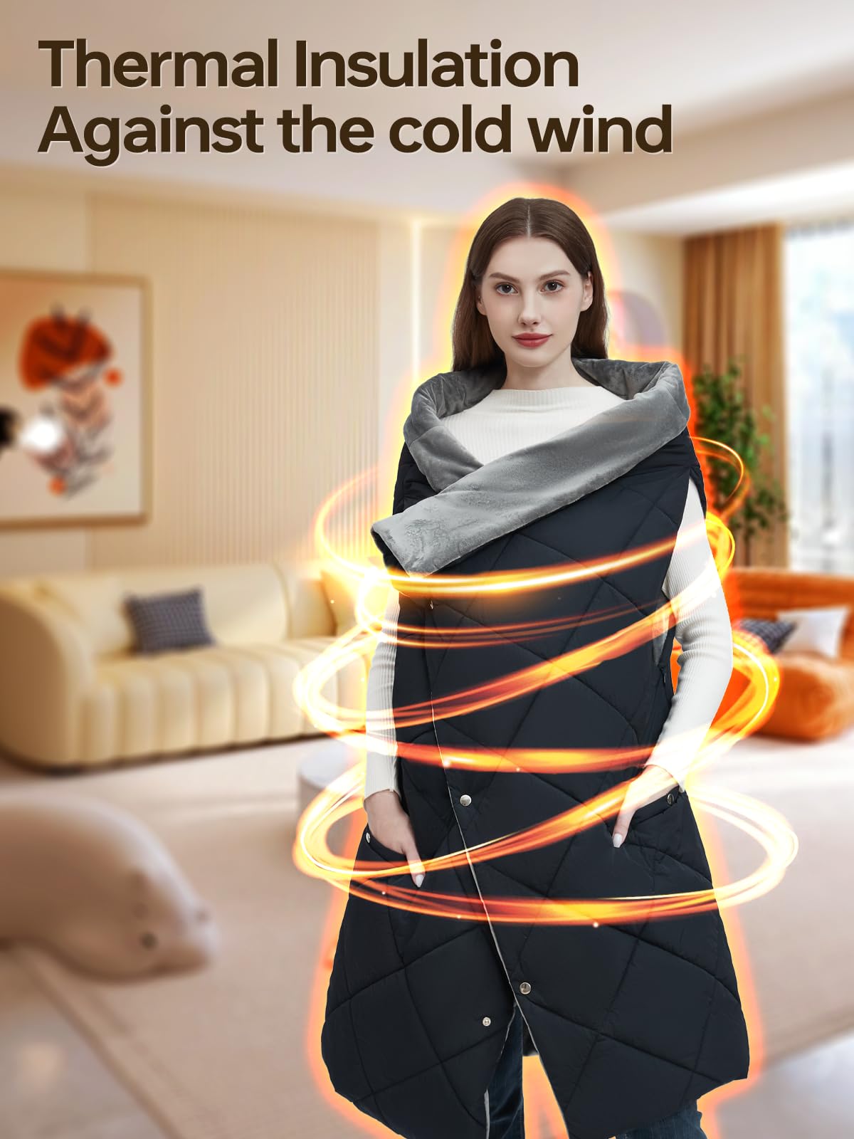 USB Heated Blanket - Cordless Electric Heating Blanket with 10000mAh Battery, 7 Heating Zones & 3 Temperature Settings | Machine Washable, Super Soft Wearable Blanket for Home, Office, Camping & Travel
