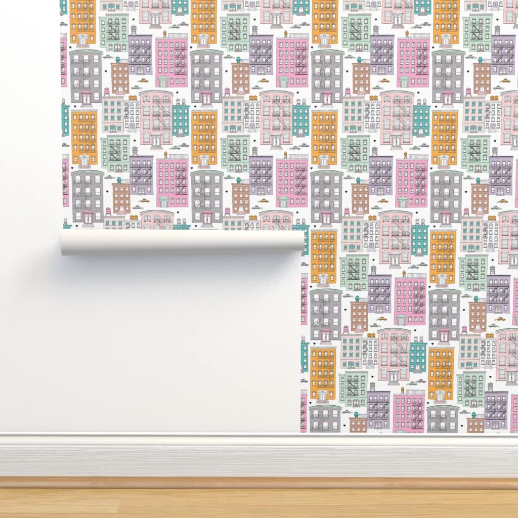 Premium Commercial Grade Wallpaper - 27ft x 2ft Cityscape Watercolor Landscape Mural | Traditional Hand-Drawn Travel Theme Pastel Art | Perfect for Living Room, Bedroom, Office & Restaurant Decor