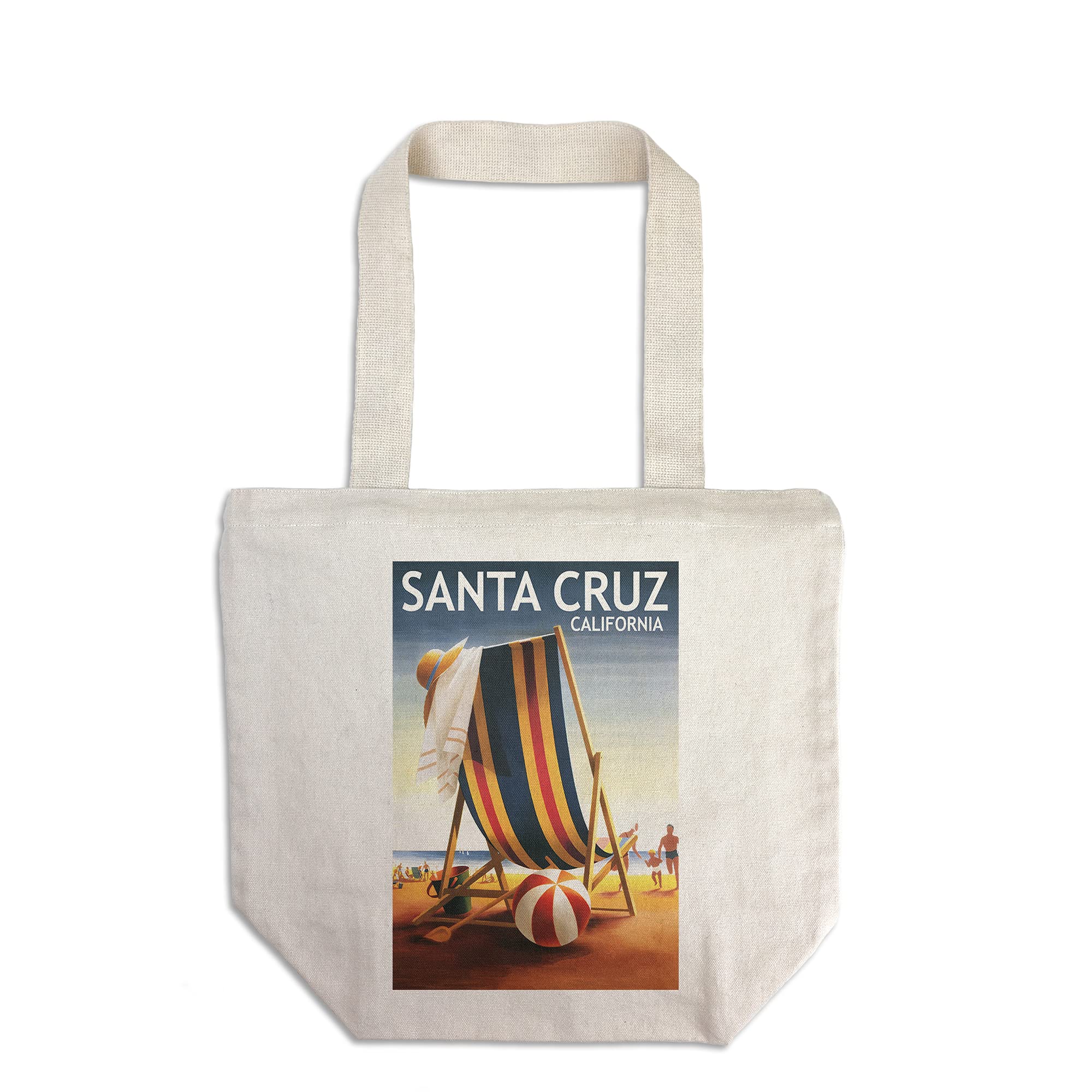 Santa Cruz California Beach Chair and Ball - 100% Cotton Canvas Reusable Tote Bag by Lantern Press | Perfect for Beach Trips, Grocery Shopping & Eco-Friendly Lifestyle