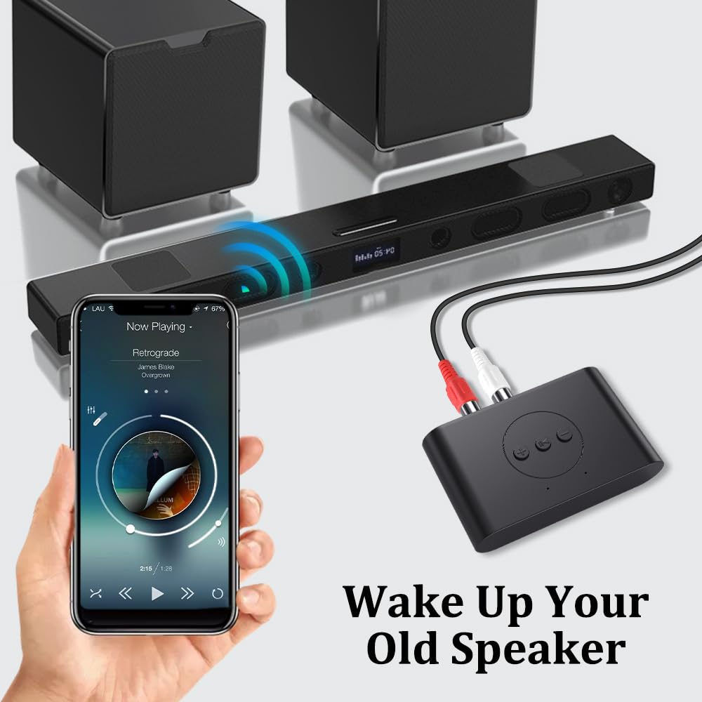 NFC Bluetooth 5.2 Audio Receiver - Wireless Adapter for Home Stereo, Car Audio, Headphones & Speakers | Hands-Free Calling | RCA & 3.5mm AUX Input | Perfect for Home Theater, Car Upgrade & Wireless Music Streaming
