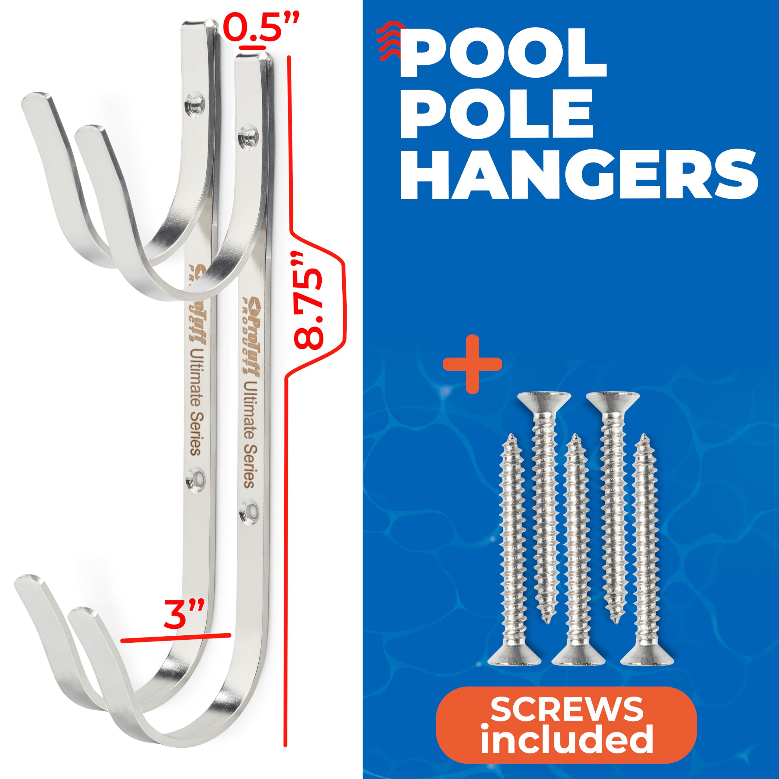 ProTuff Heavy Duty Double Pool Pole Hangers - 2 Rustproof Hooks with Lifetime Free Replacements - Perfect for Pool Fence, Equipment, Brush, Vacuum Hose & Skimmer Storage - Ideal for Swimming Pool Maintenance & Garden Tool Organization