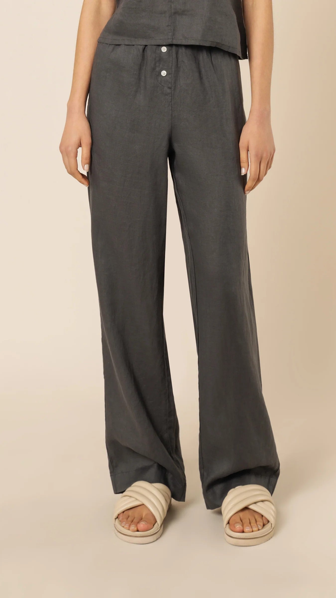 Premium Linen Lounge Pants for Women - Soft & Breathable Coal Black Comfort Pants - Perfect for Yoga, Home Relaxation & Casual Wear